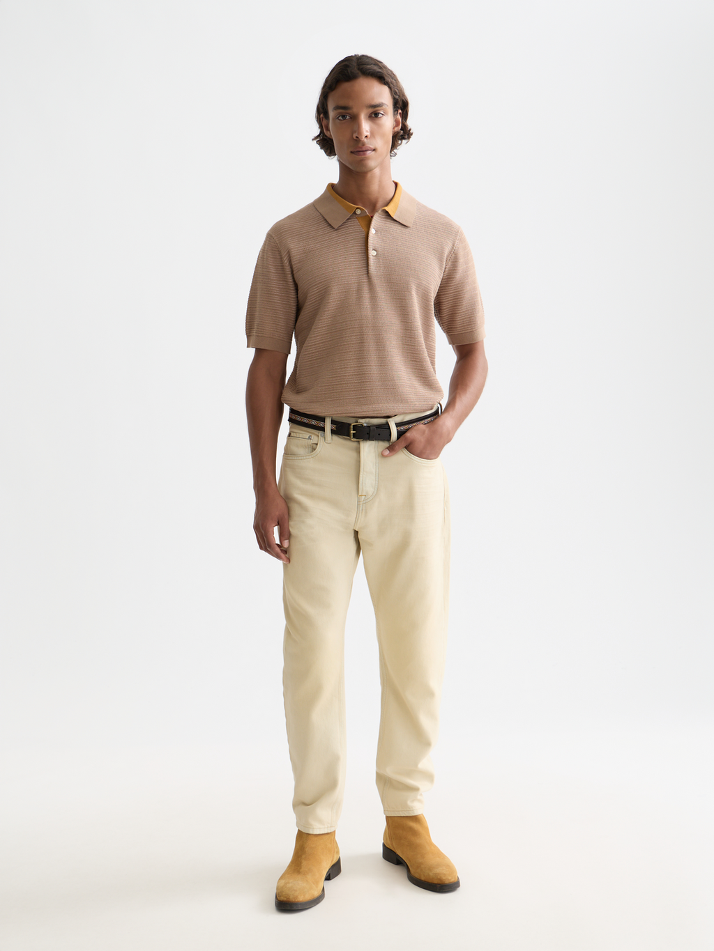 Structured Knitted Regular-Fit Polo