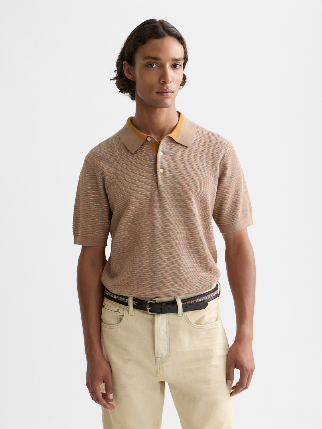 Structured Knitted Regular-Fit Polo