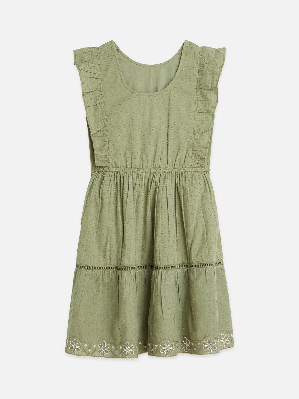 Girls' Embroidered Hem Clip Jacquard Cotton Dress