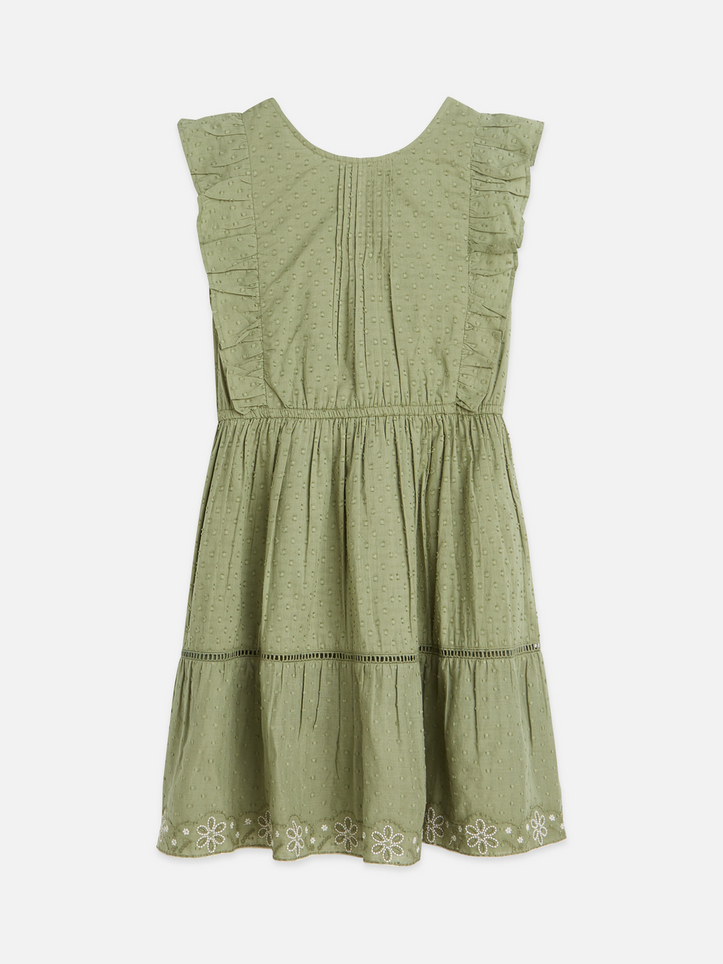Girls' Embroidered Hem Clip Jacquard Cotton Dress