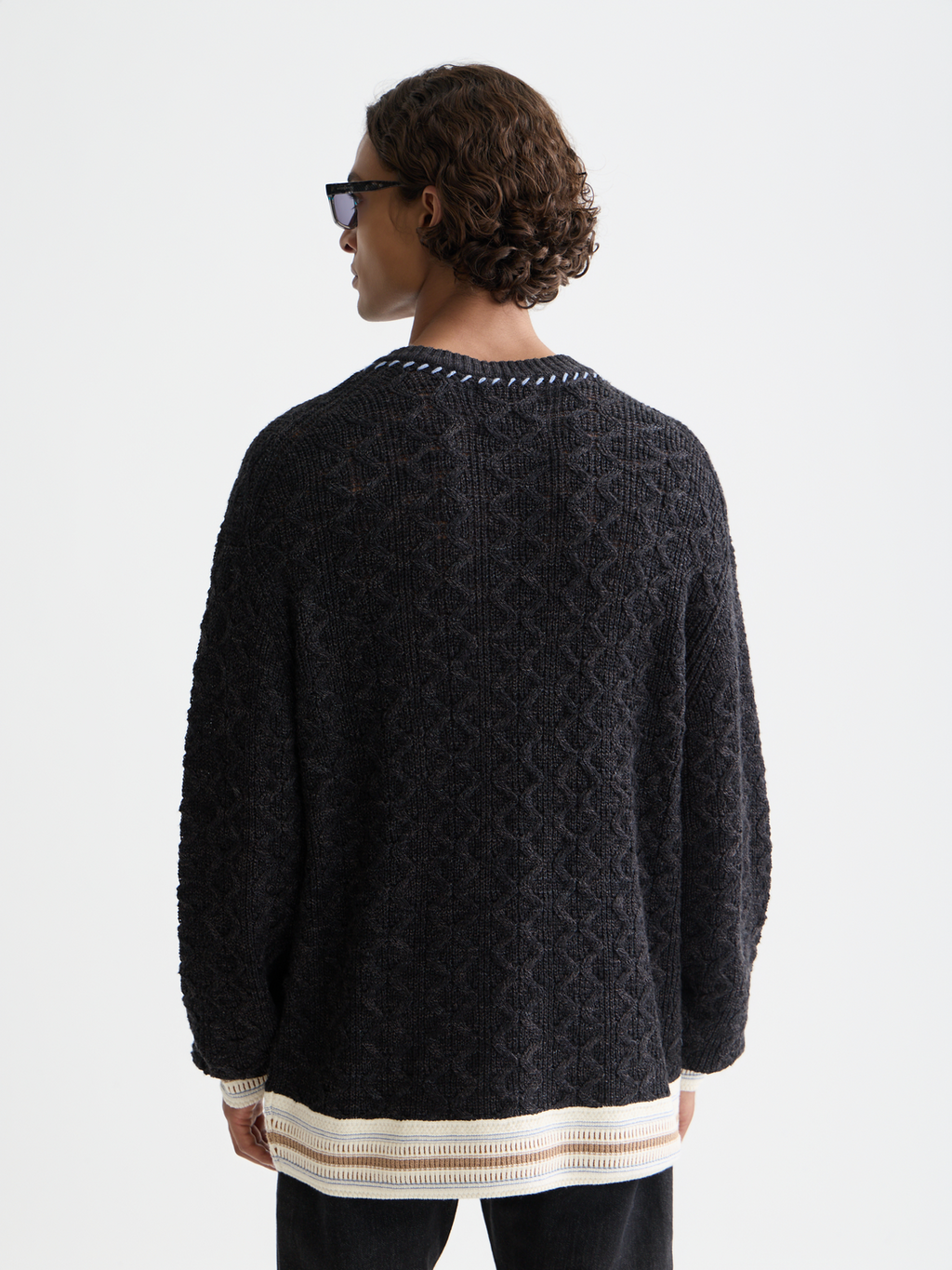 V-Neck Cable Loose-Fit Pullover