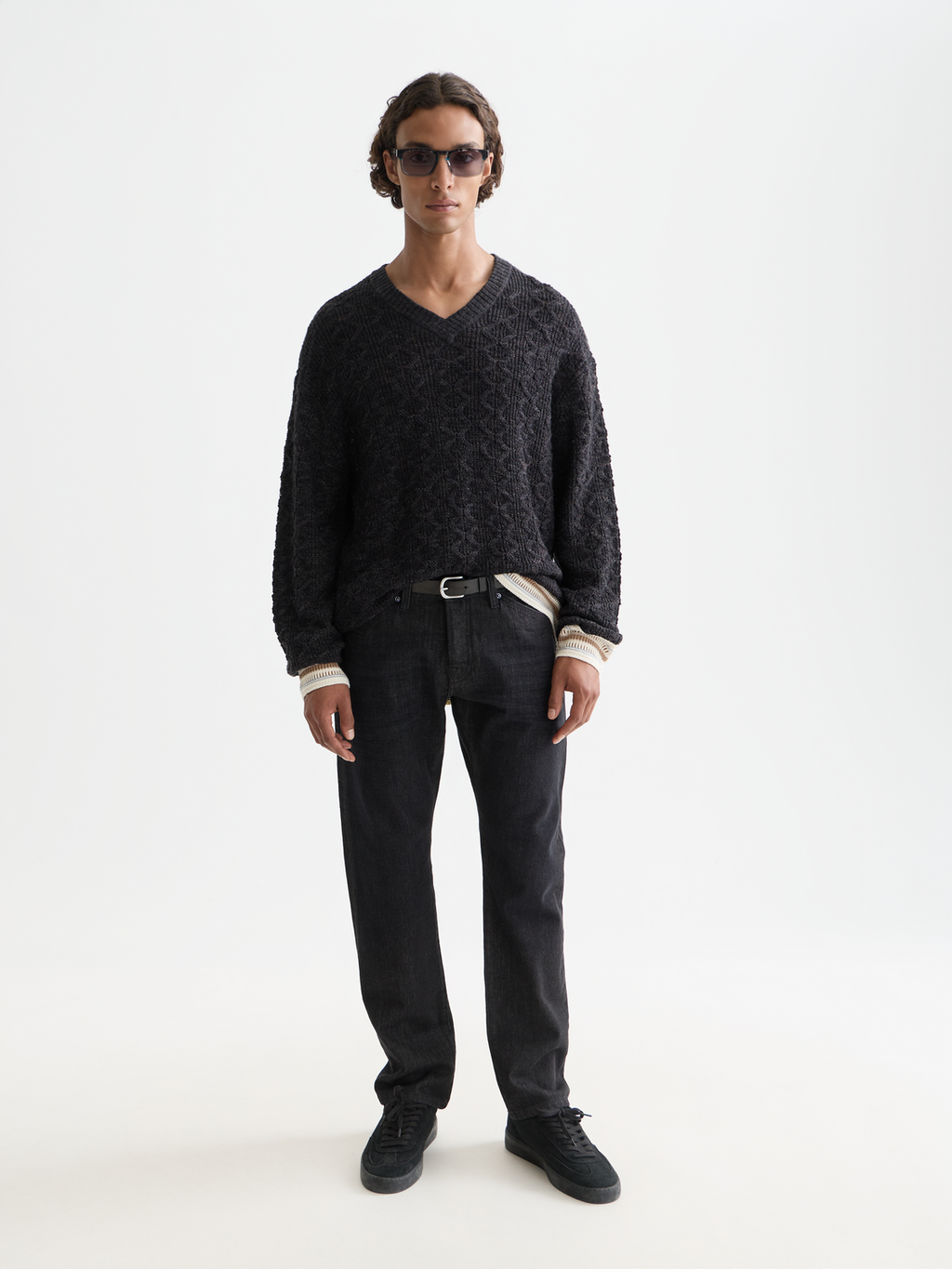 V-Neck Cable Loose-Fit Pullover