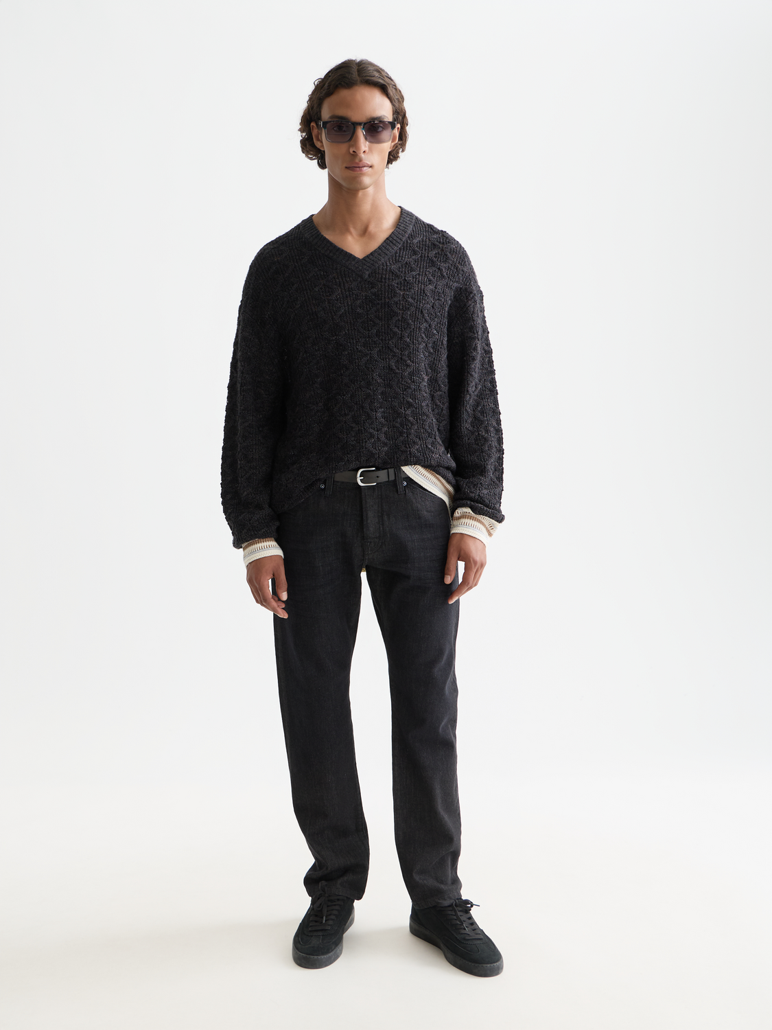 V-Neck Cable Loose-Fit Pullover