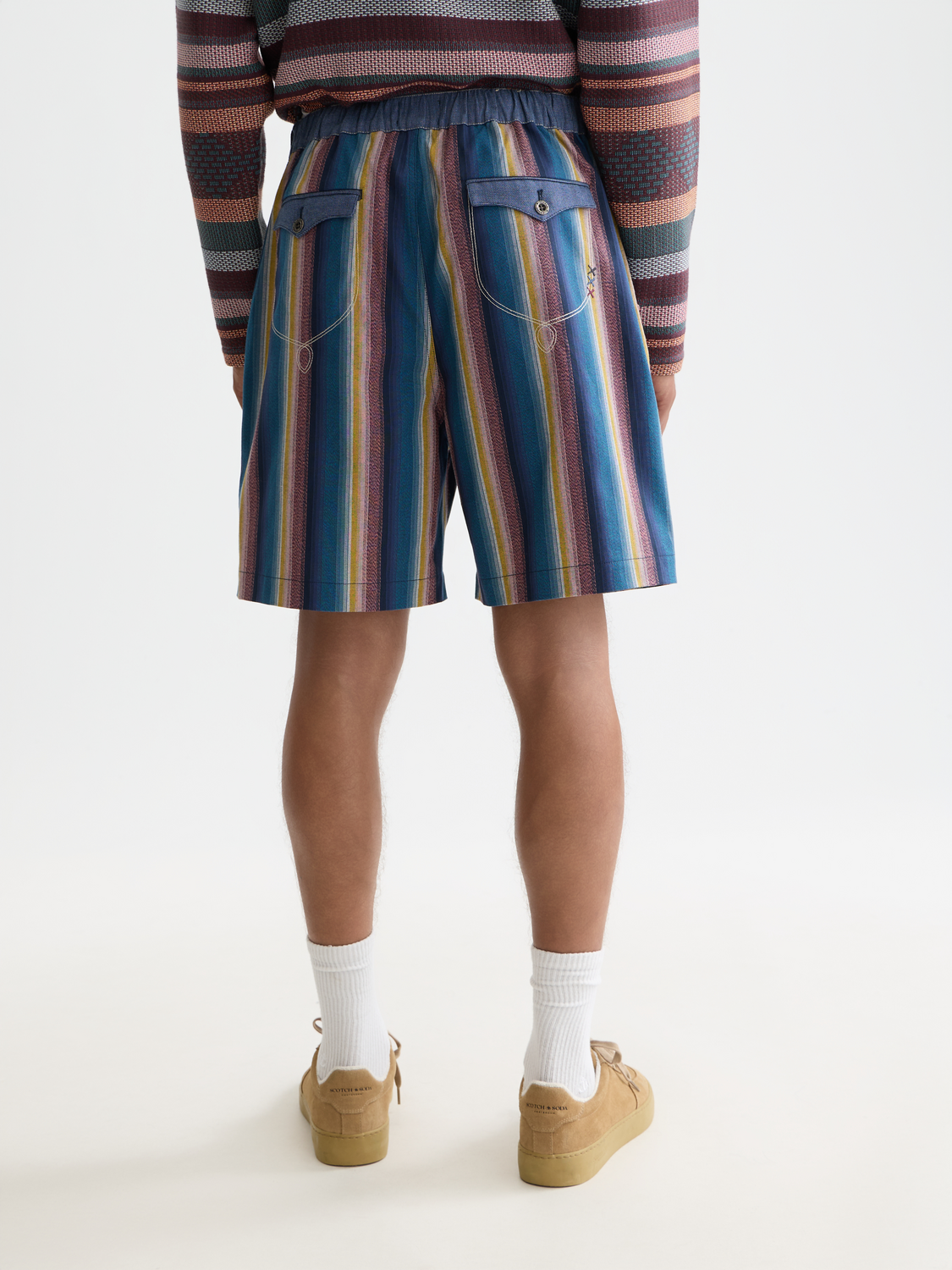 Western Detailed Striped Cotton Loose-Fit Bermuda