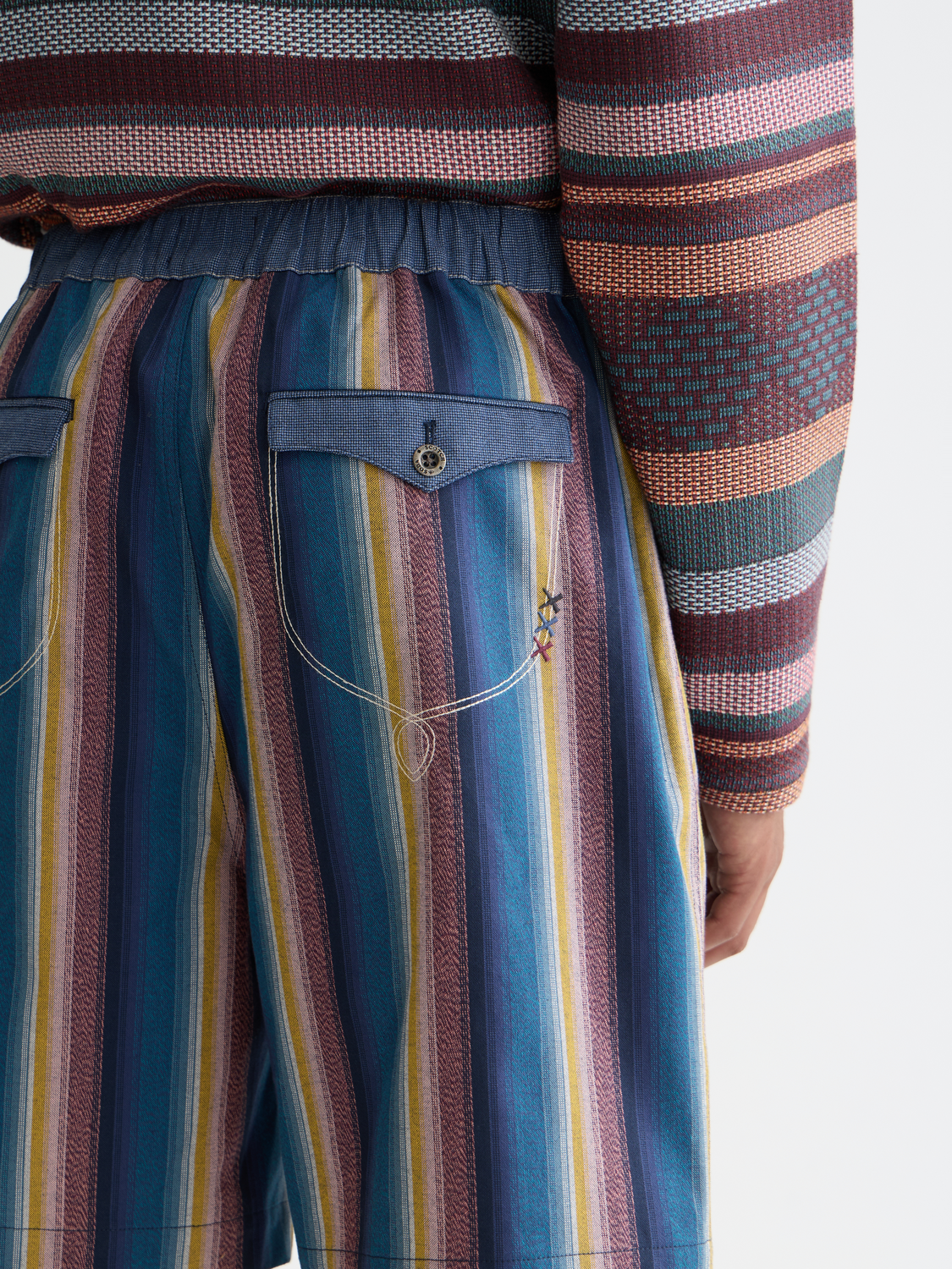 Western Detailed Striped Cotton Loose-Fit Bermuda