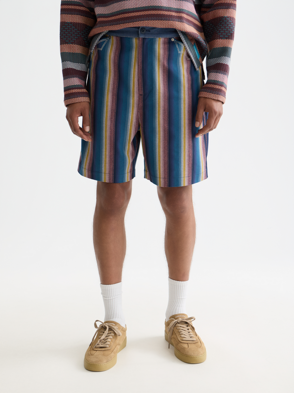 Western Detailed Striped Cotton Loose-Fit Bermuda