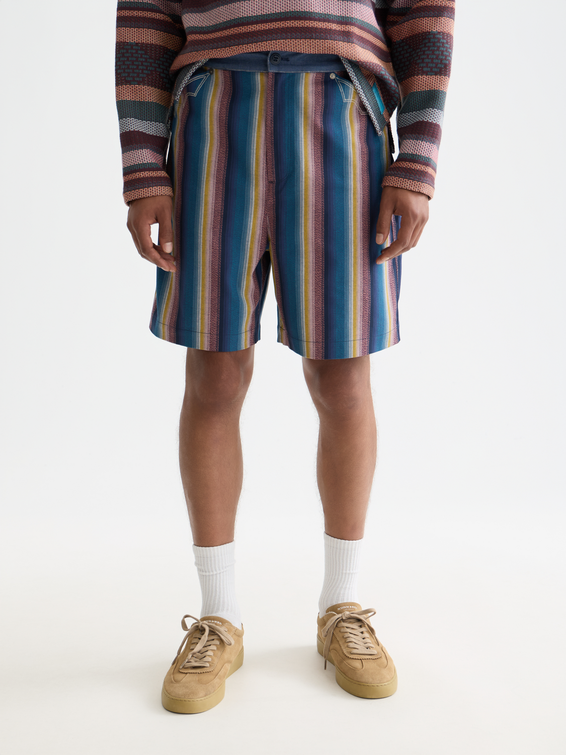 Western Detailed Striped Cotton Loose-Fit Bermuda