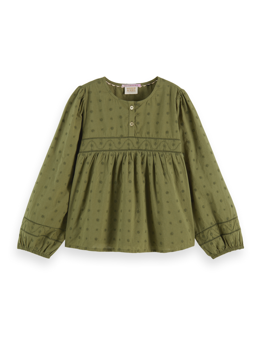Girls' Broderie Anglaise Paneled Top