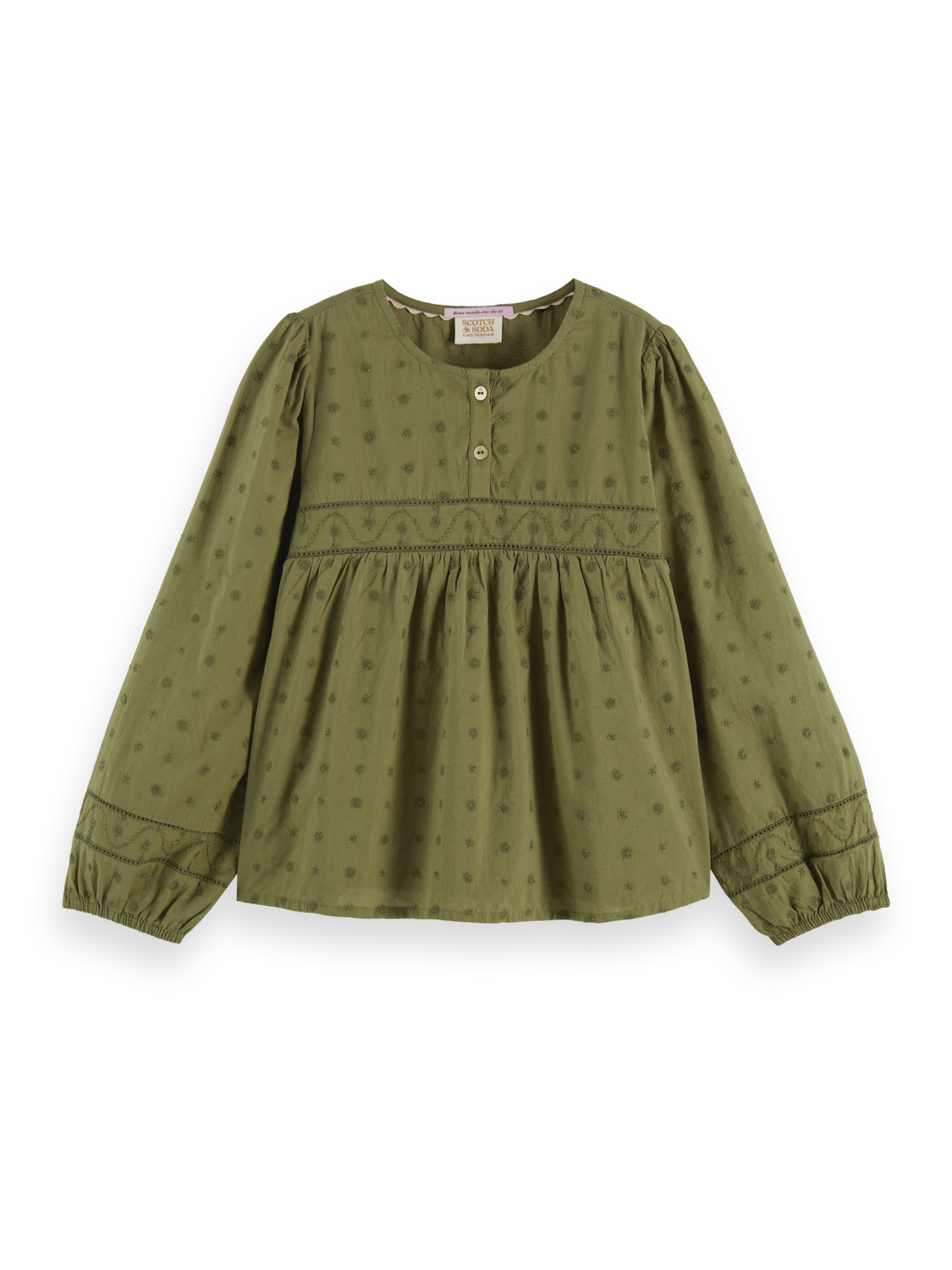 Girls' Broderie Anglaise Paneled Top