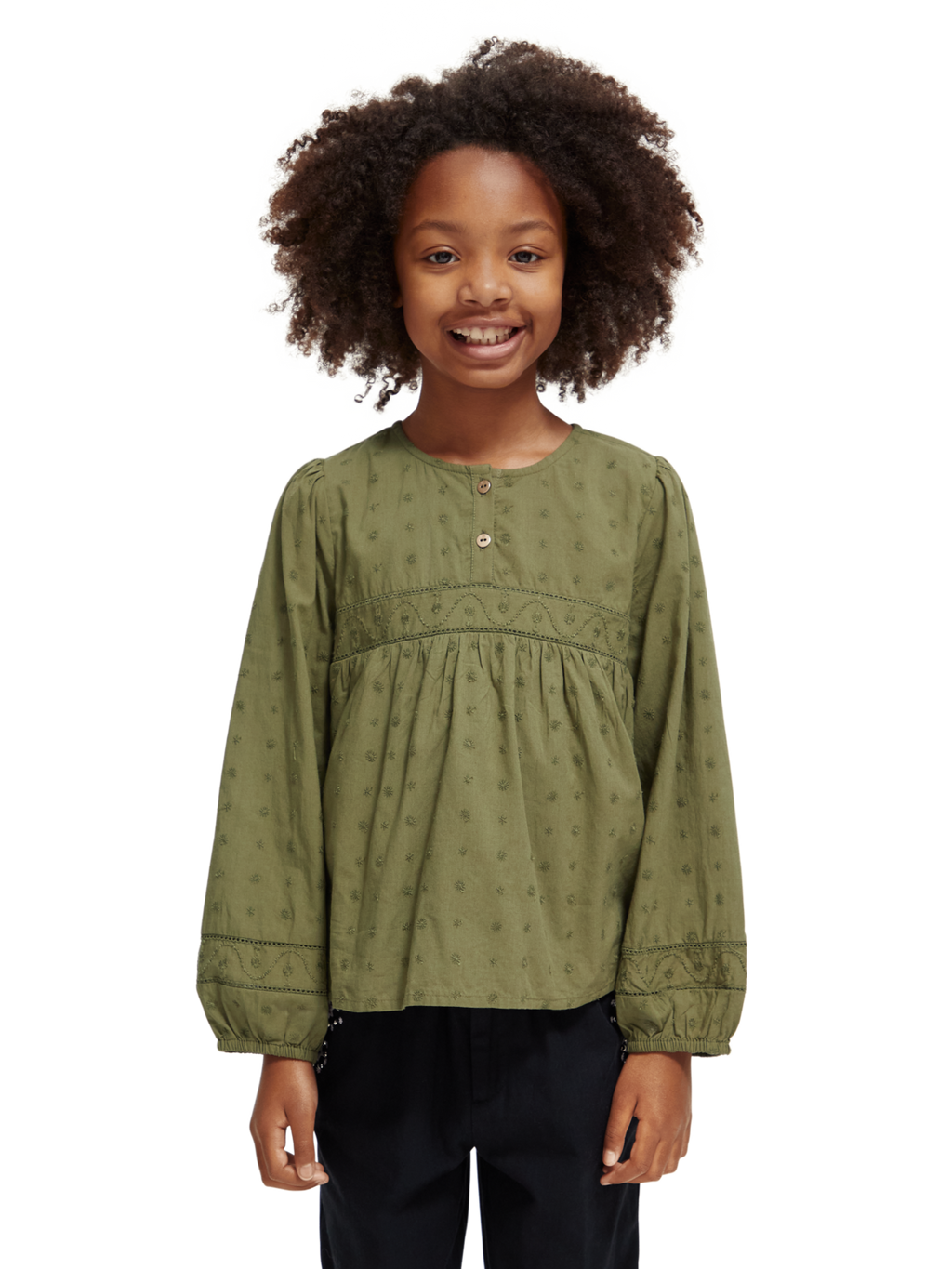 Girls' Broderie Anglaise Paneled Top
