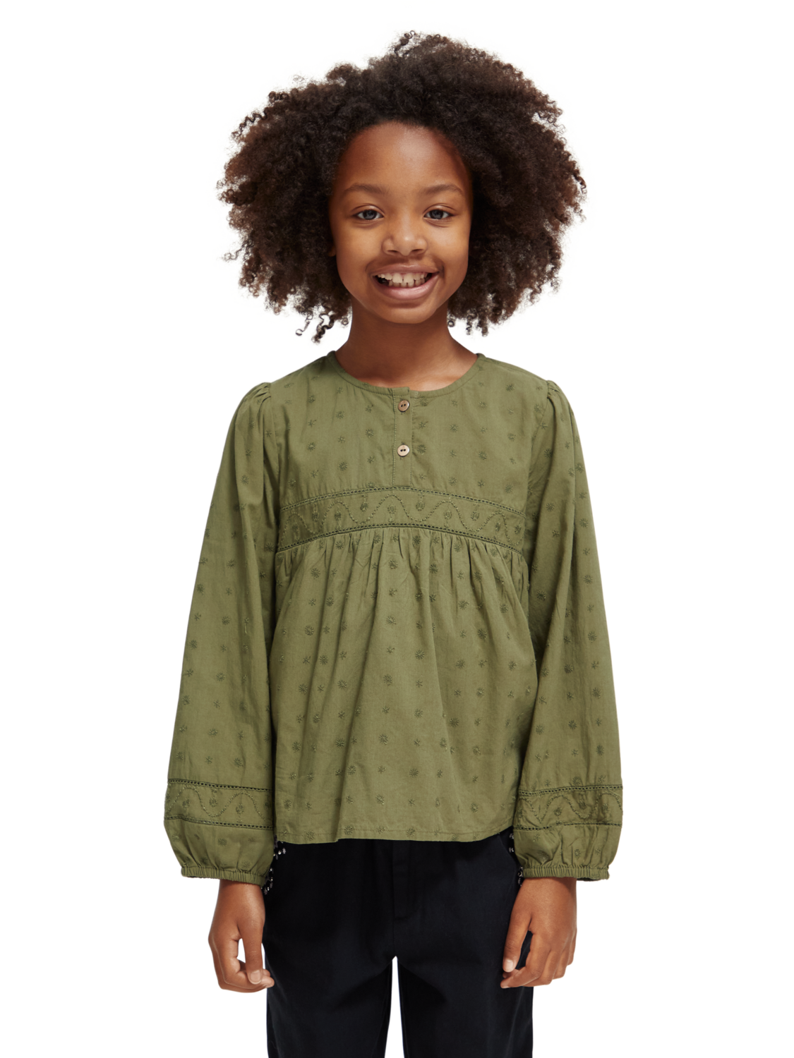 Girls' Broderie Anglaise Paneled Top