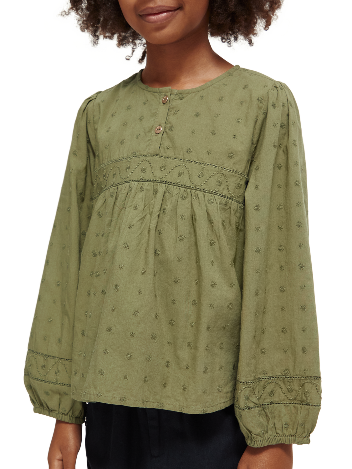 Girls' Broderie Anglaise Paneled Top