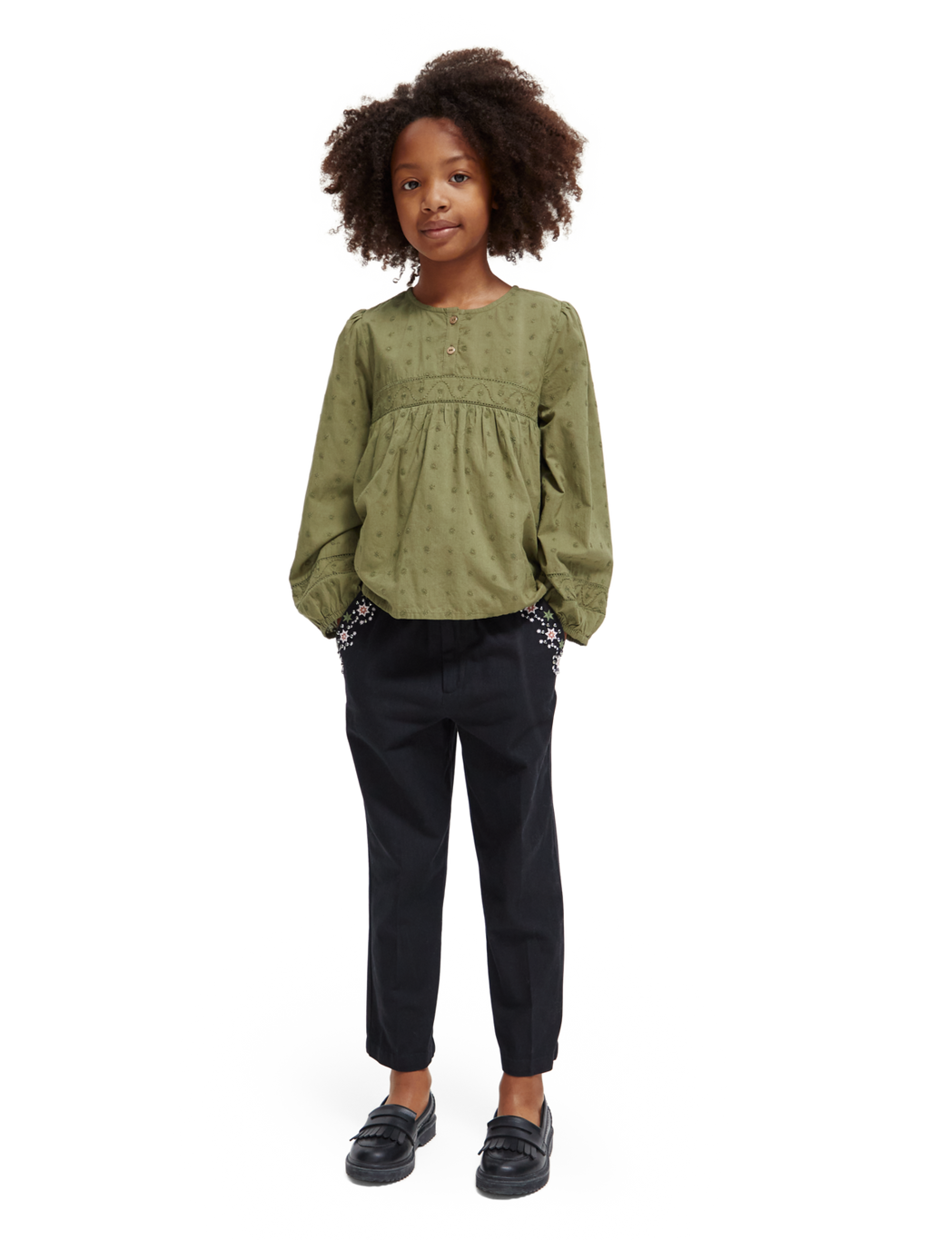 Girls' Broderie Anglaise Paneled Top