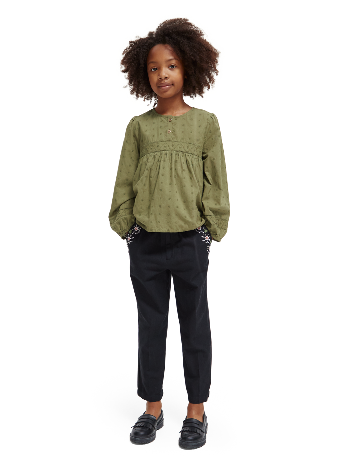 Girls' Broderie Anglaise Paneled Top