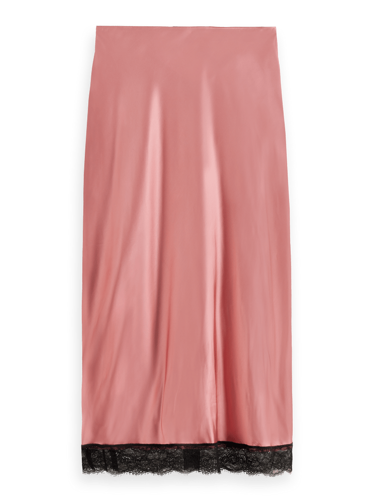 High-Rise Lace Detail Satin Slip Skirt