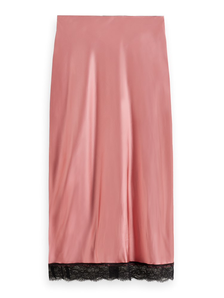 High-Rise Satin Skirt With Lace Detail