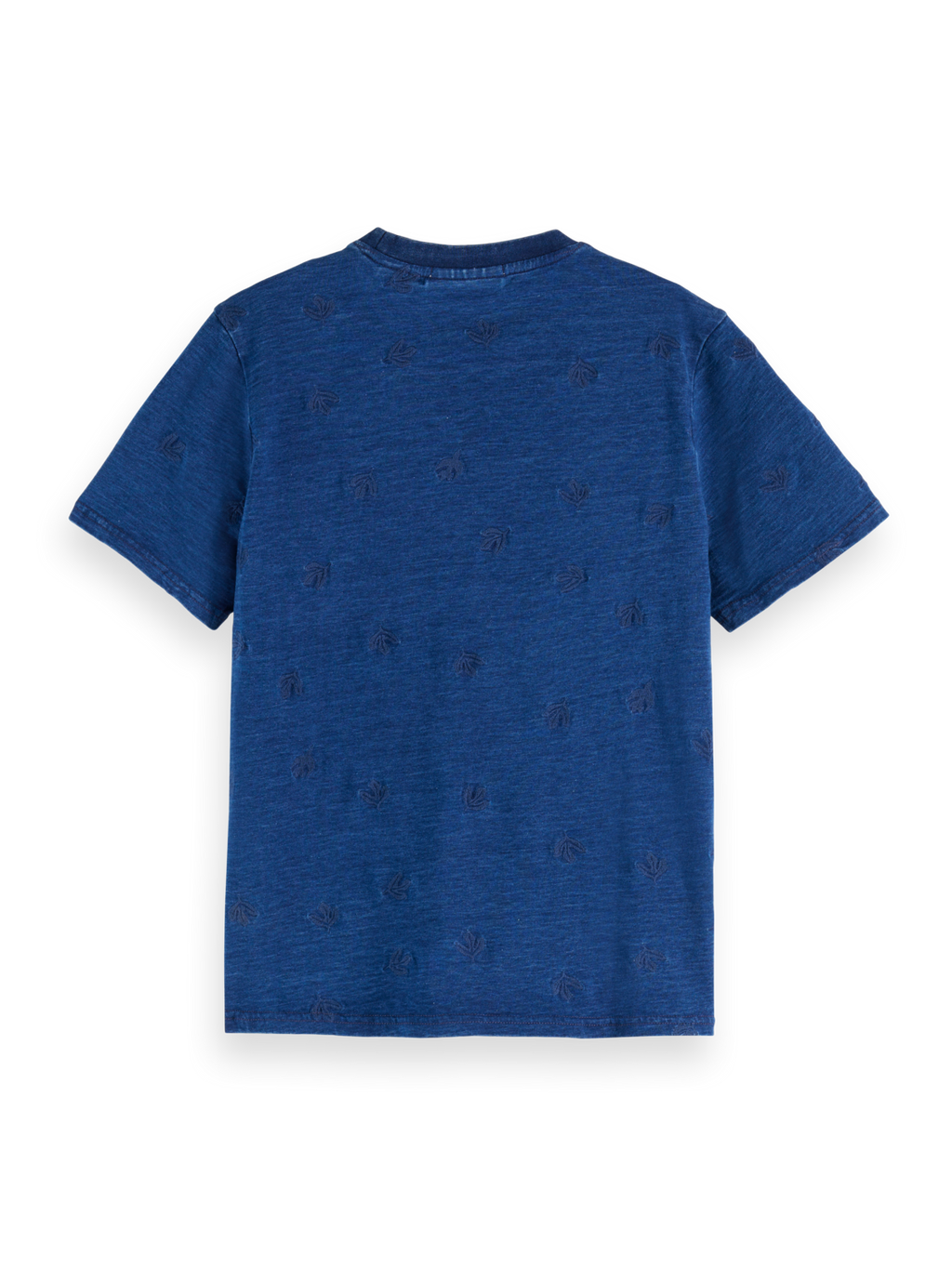Washed Indigo Regular Fit T-Shirt With Allover Embroidery