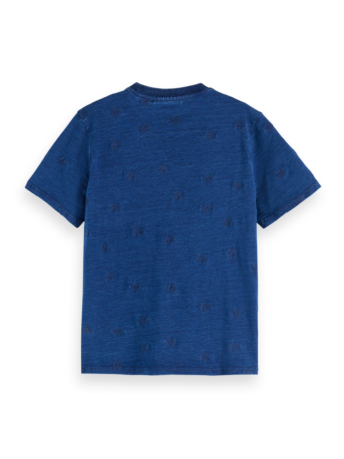 Washed Indigo Regular Fit T-Shirt With Allover Embroidery
