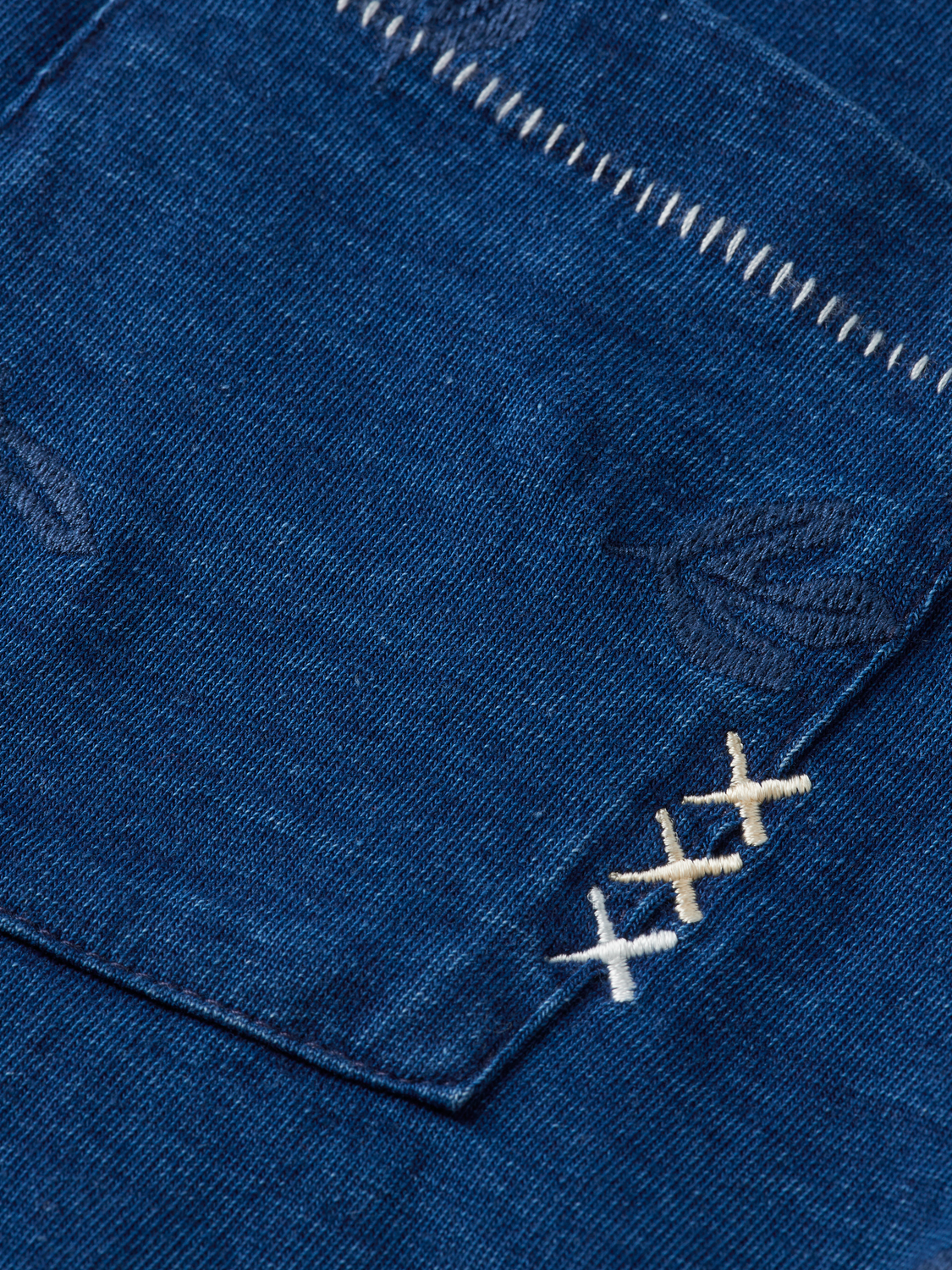 Washed Indigo Regular Fit T-Shirt With Allover Embroidery