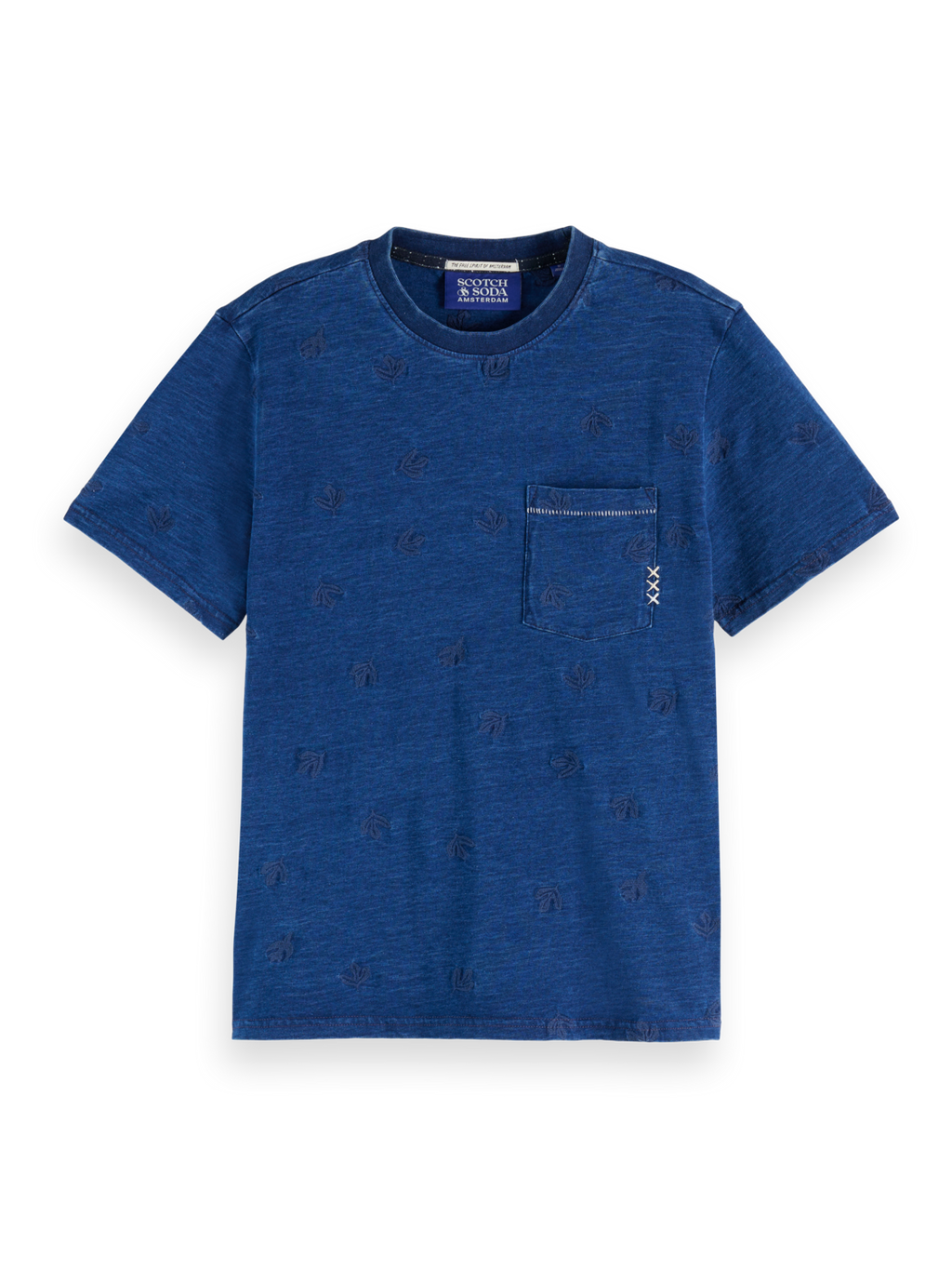 Washed Indigo Regular Fit T-Shirt With Allover Embroidery