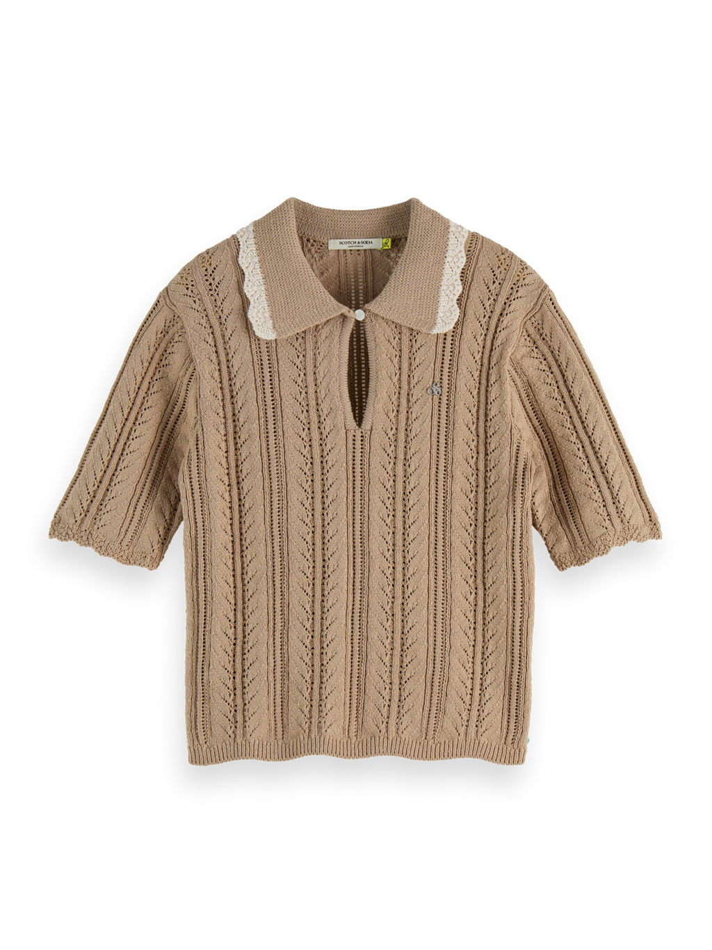 Pointelle collared knitted polo
