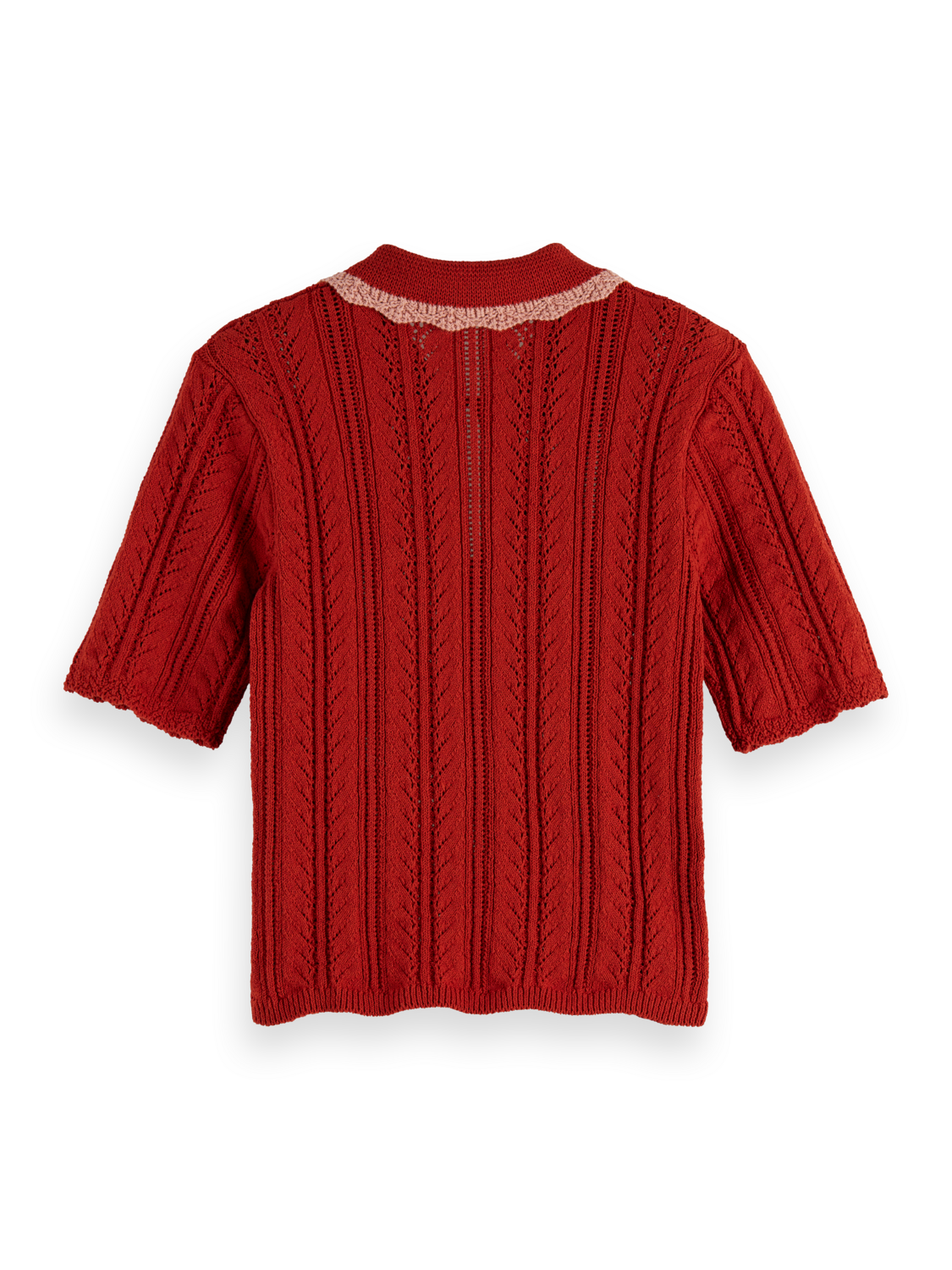 Pointelle collared knitted polo