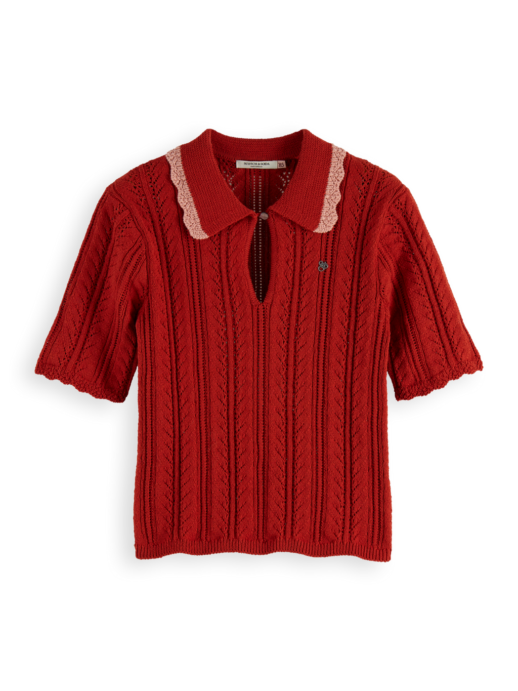 Pointelle collared knitted polo