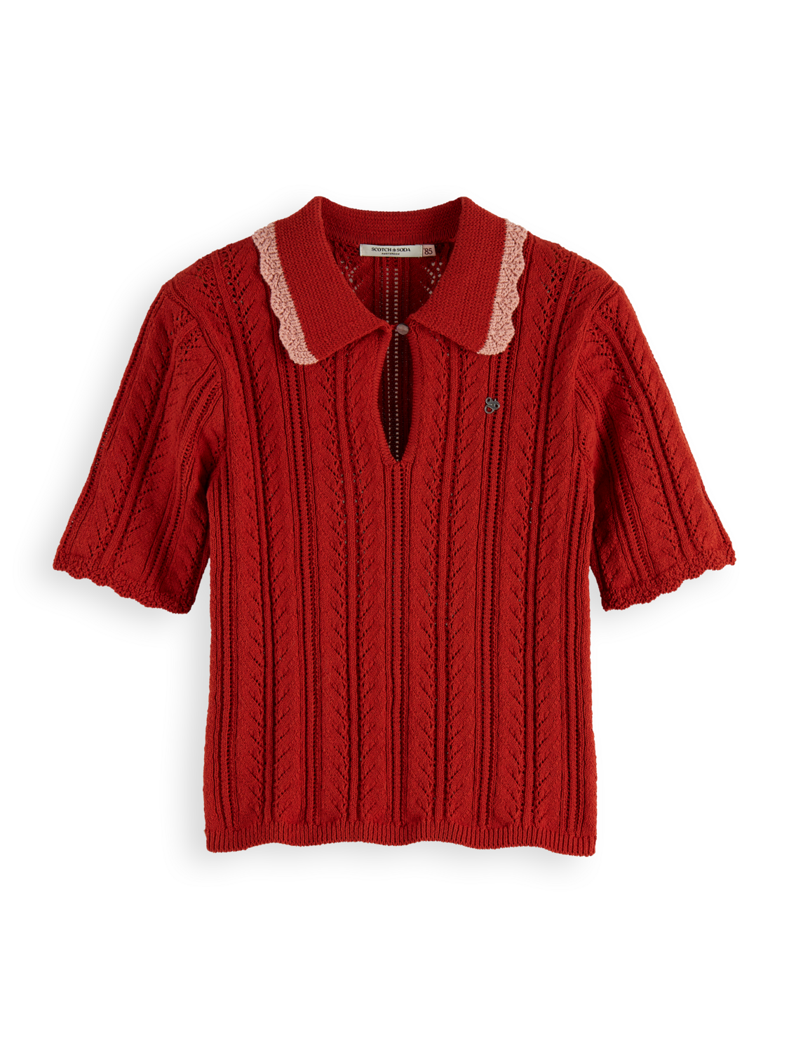 Pointelle collared knitted polo