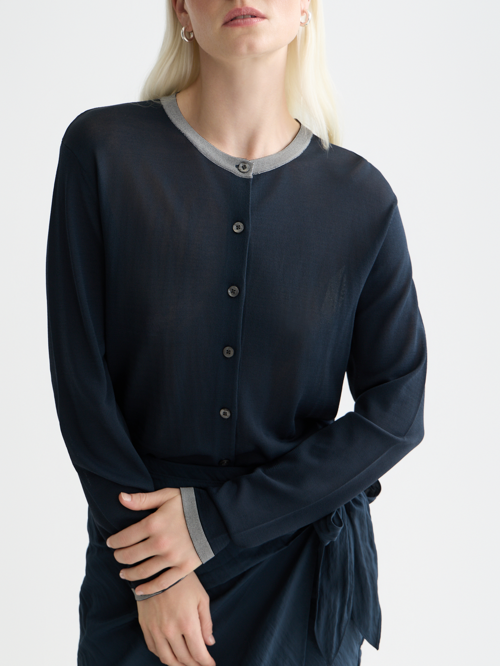 Stripe Trim Relaxed Cardigan