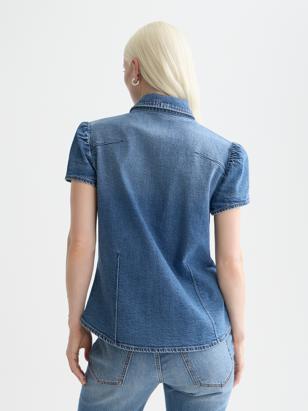 Cap Sleeve Fitted Denim Shirt
