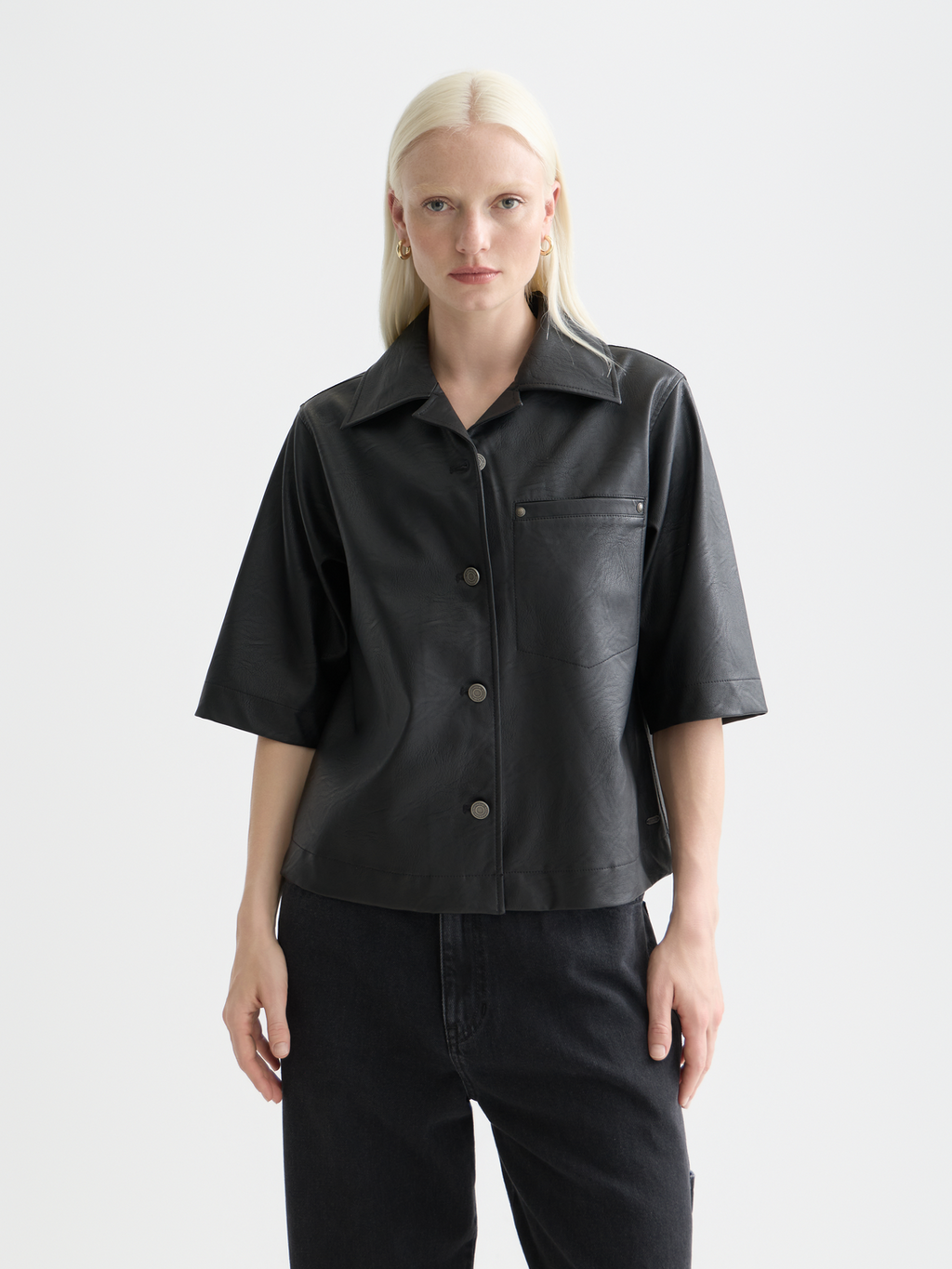 Faux Leather A-Line Sleeve Shirt