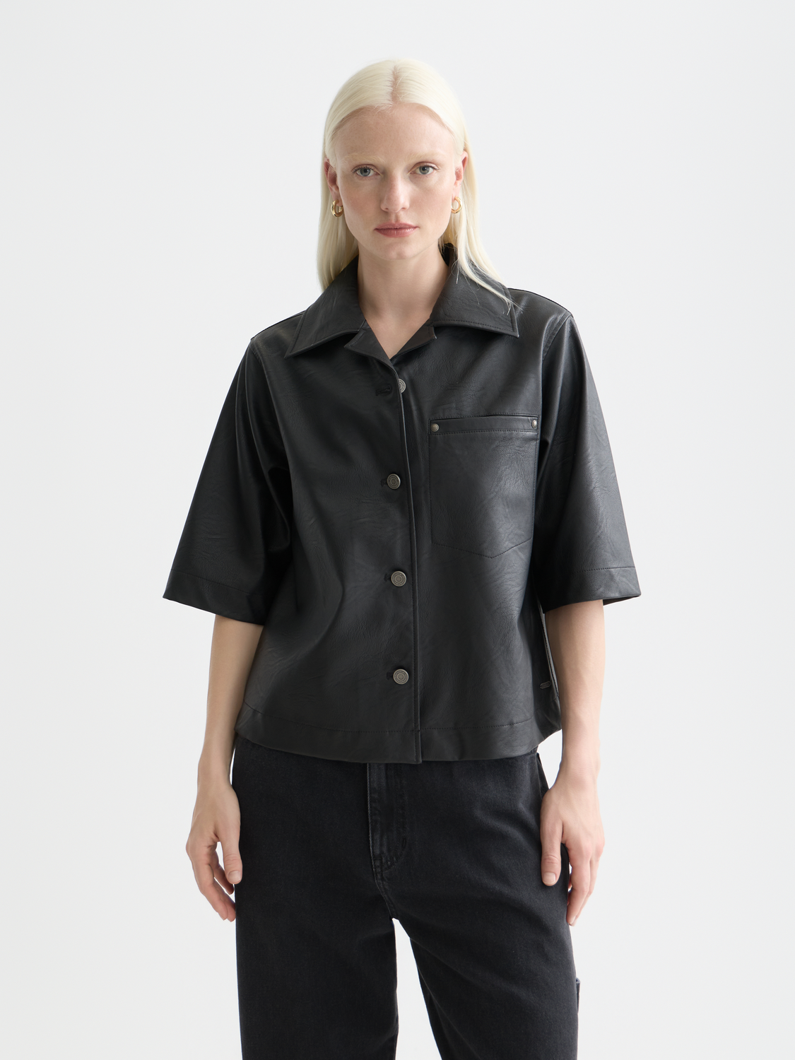 Faux Leather A-Line Sleeve Shirt