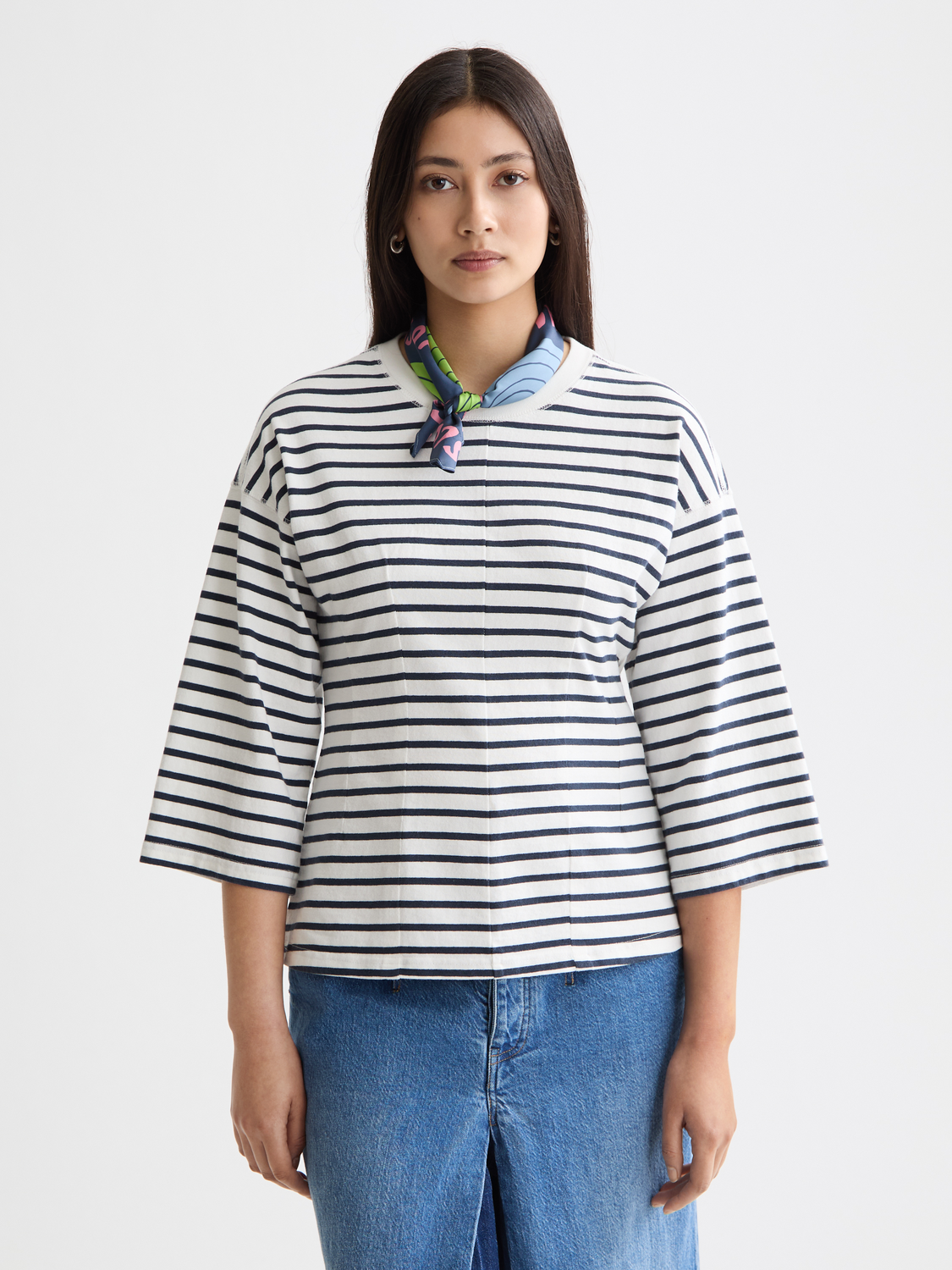 Washed Striped Breton Tee With Shaping Details