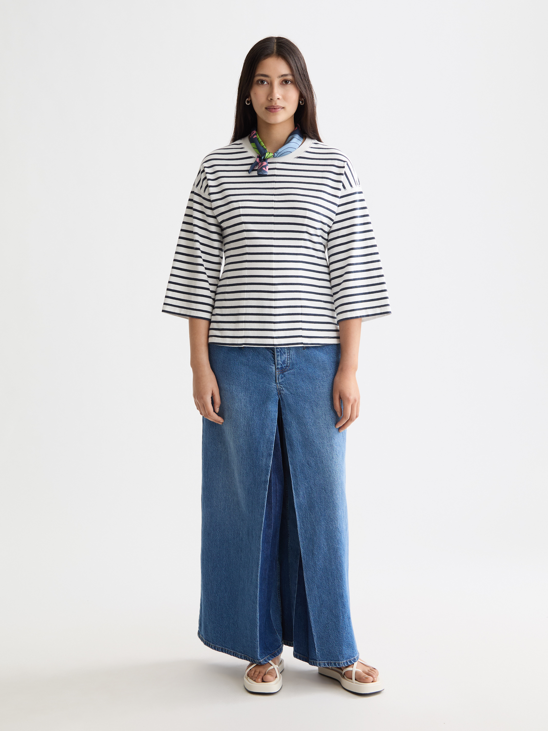 Washed Striped Breton Tee With Shaping Details