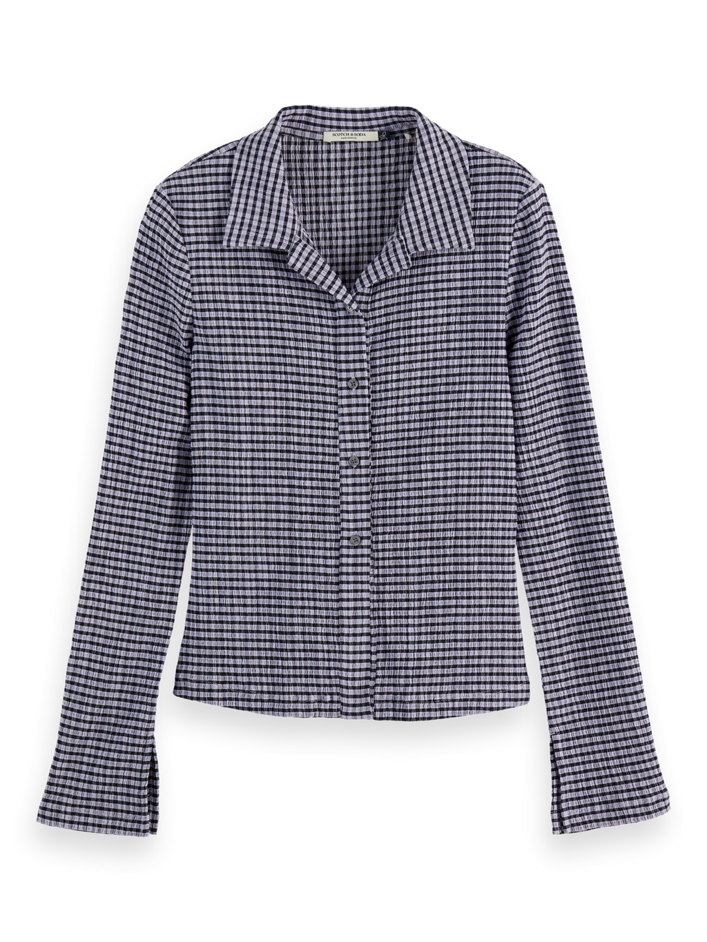 Structured gingham button up long sleeve T-shirt