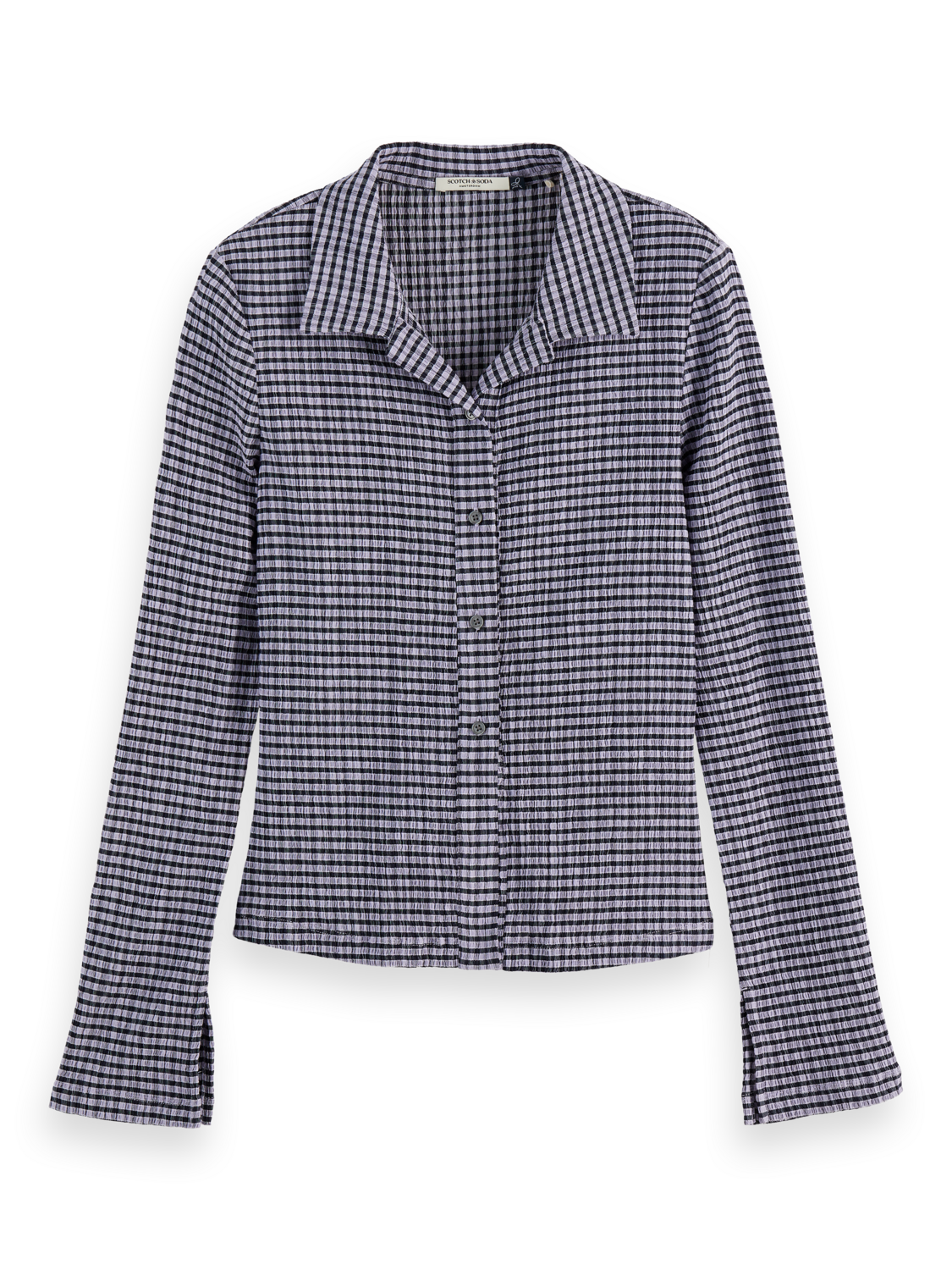 Structured gingham button up long sleeve T-shirt