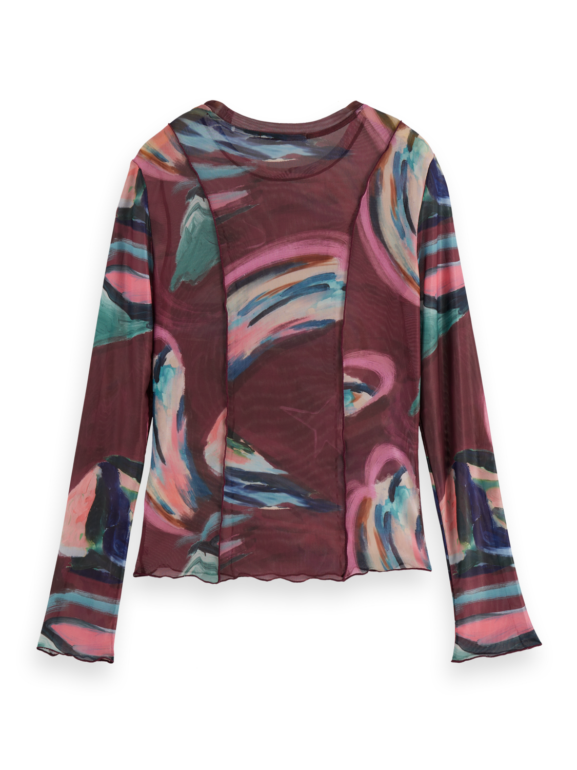 All over printed mesh long sleeve T-shirt