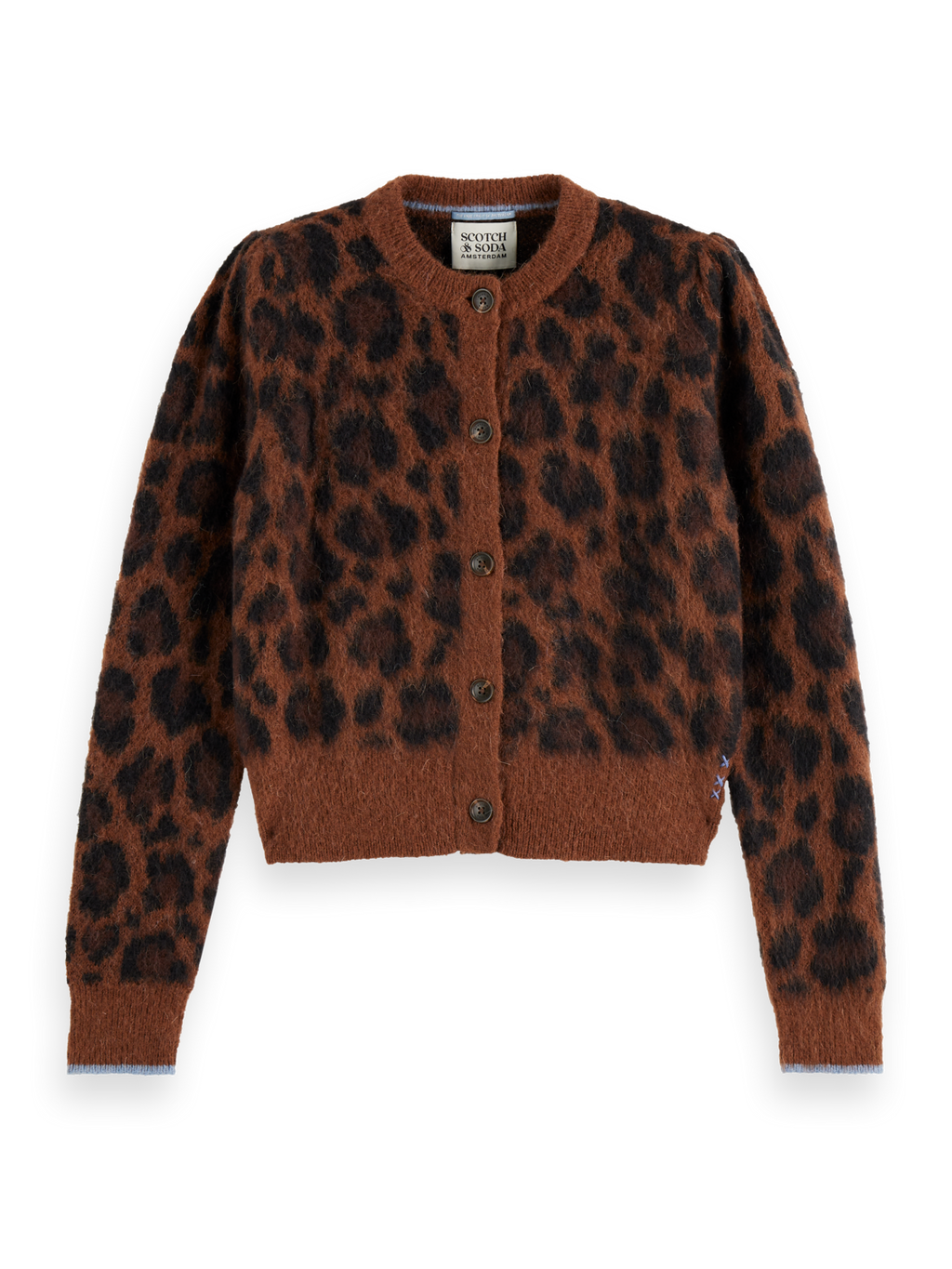 Fuzzy jacquard cardigan