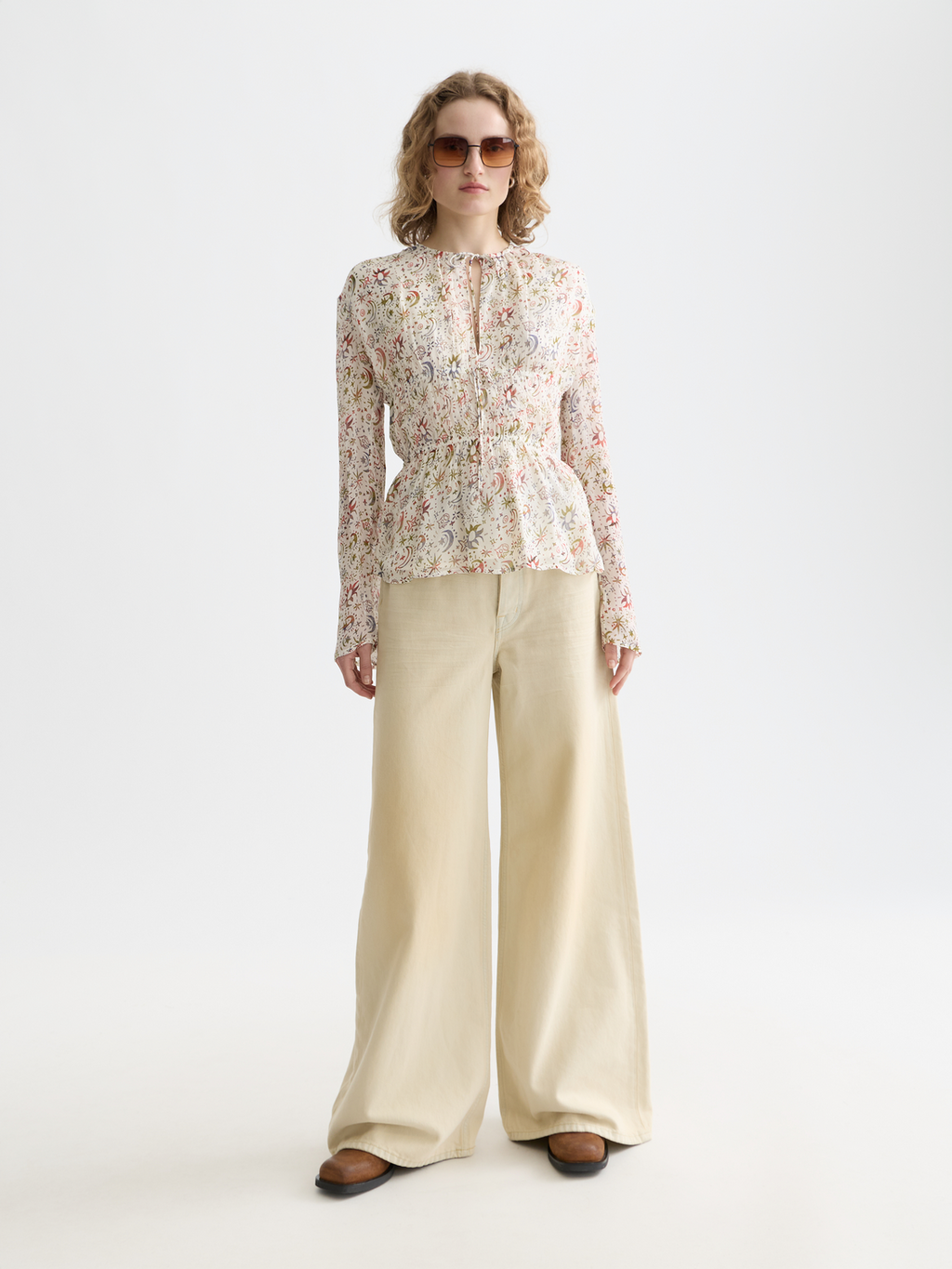 Printed Tied Front Woven Top