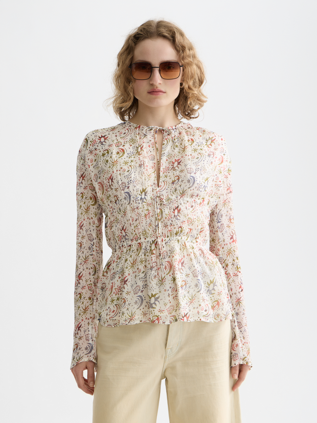 Printed Tied Front Woven Top