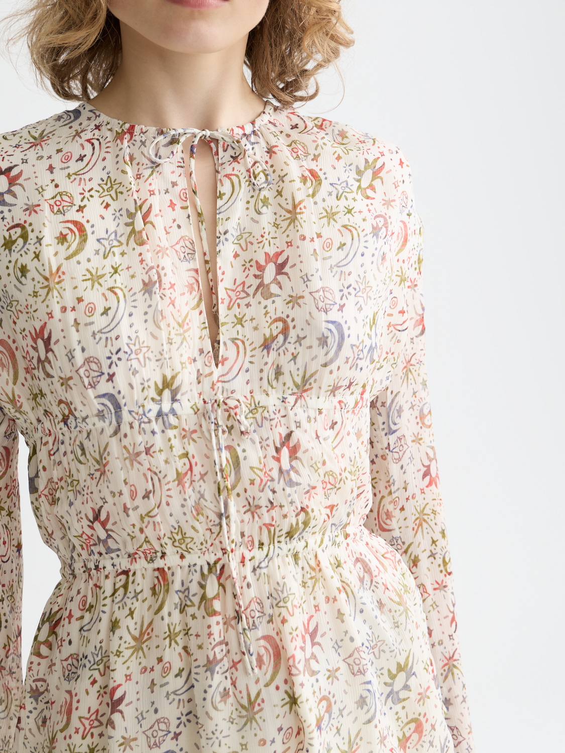 Printed Tied Front Woven Top