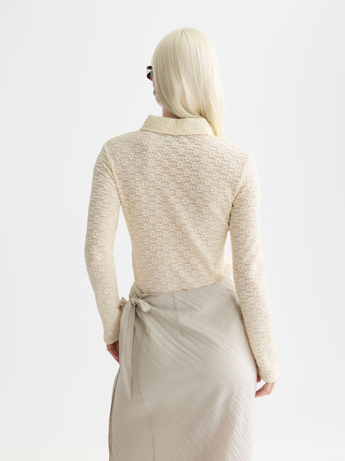 Zip Through Open Structure Long Sleeve T-Shirt