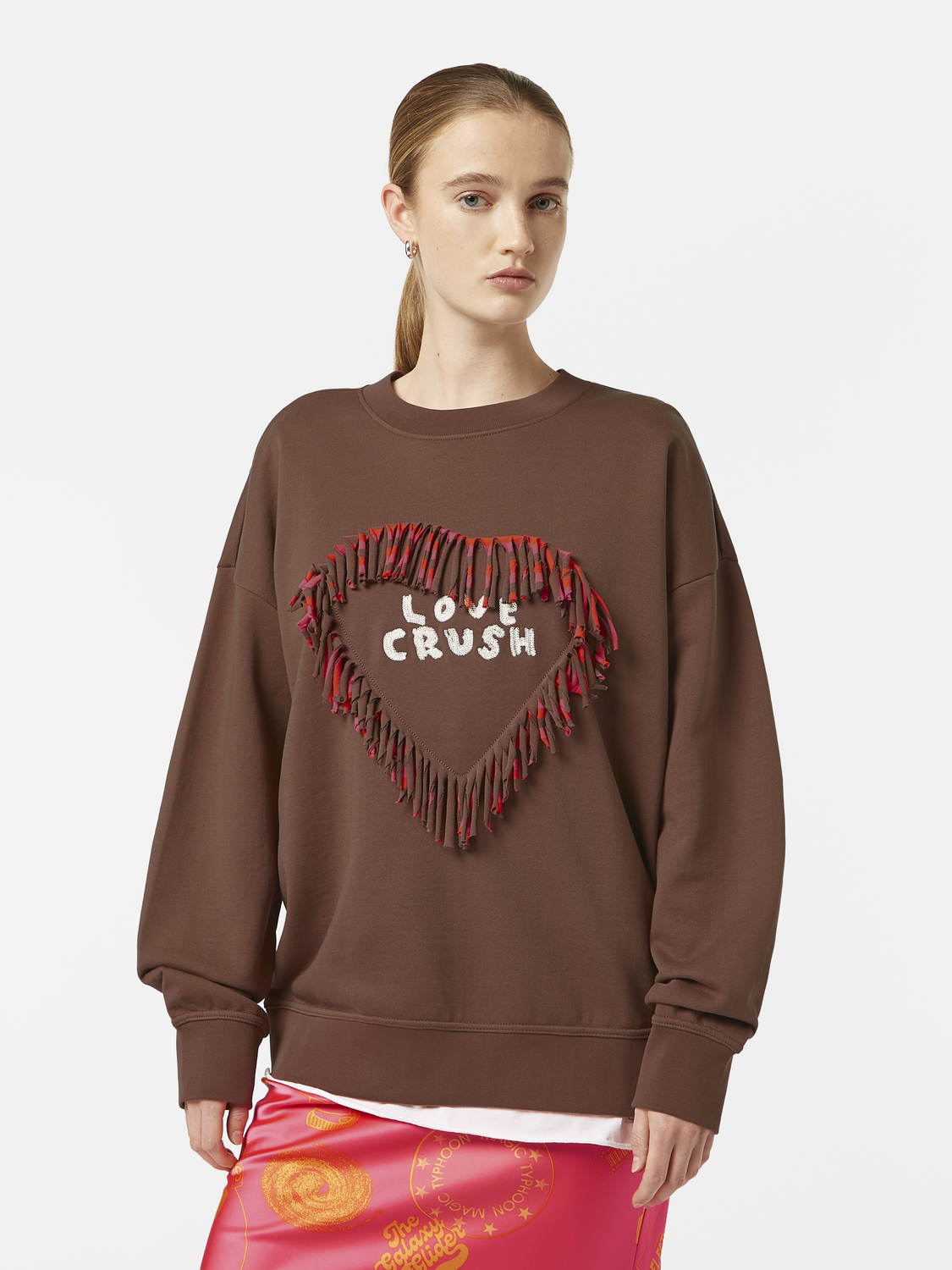 Love Crush Fringed Heart Oversized-Fit Sweatshirt