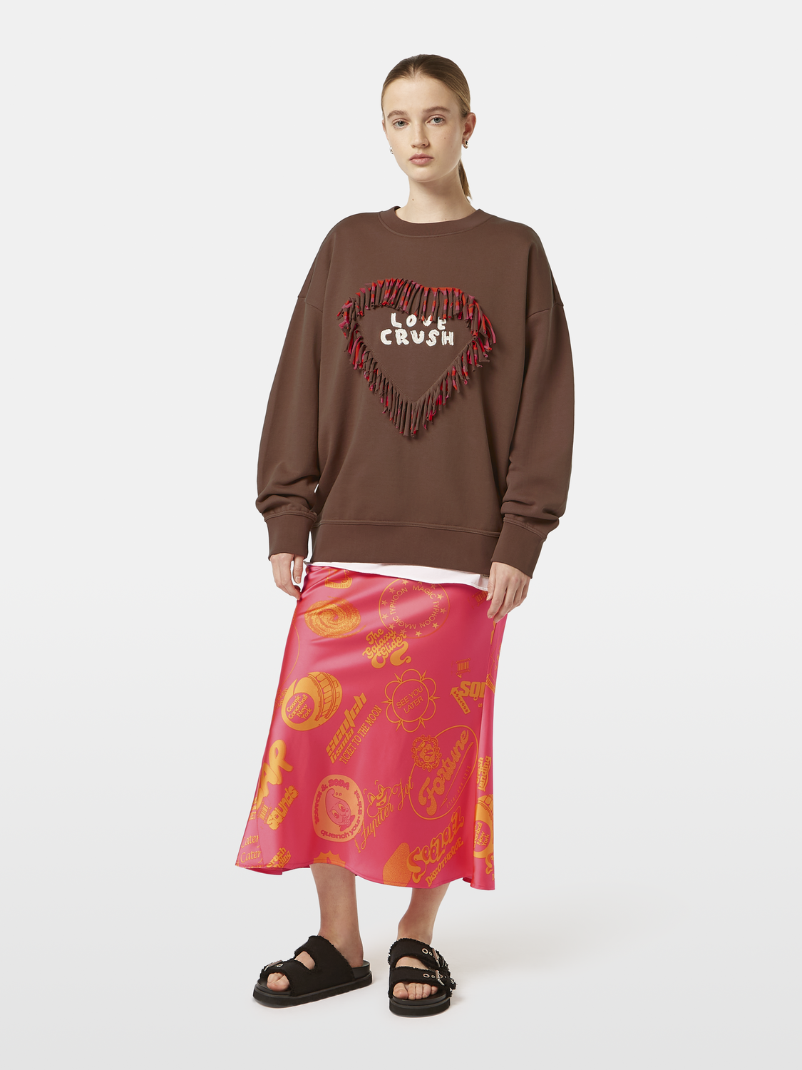 Love Crush Fringed Heart Oversized-Fit Sweatshirt