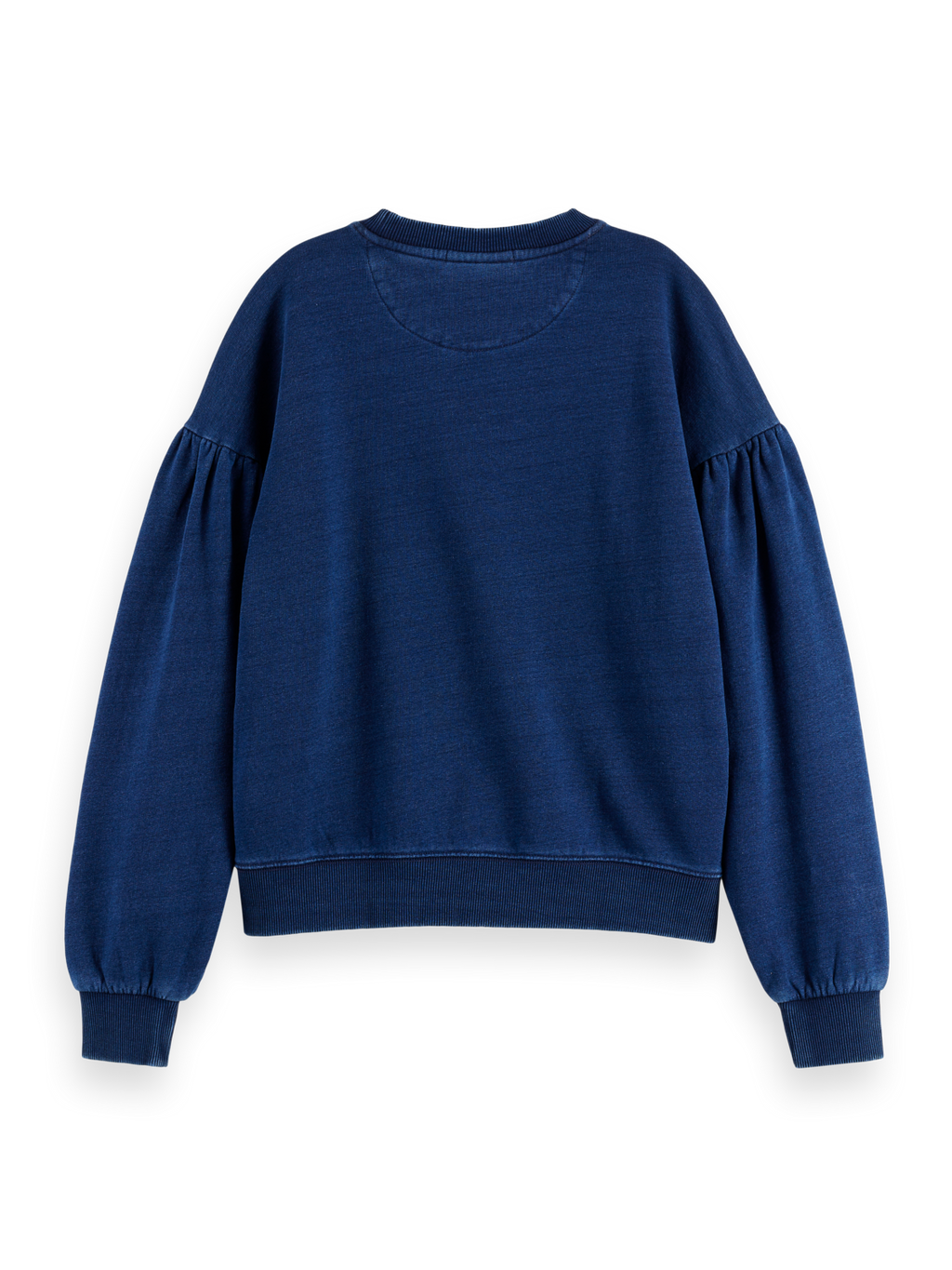 Washed Indigo Crew Neck Sweatshirt With Balloon Sleeves