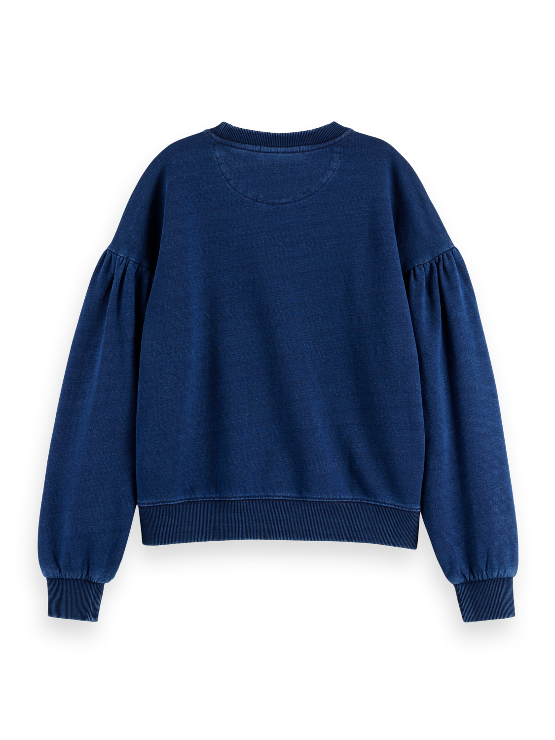 Washed Indigo Crew Neck Sweatshirt With Balloon Sleeves