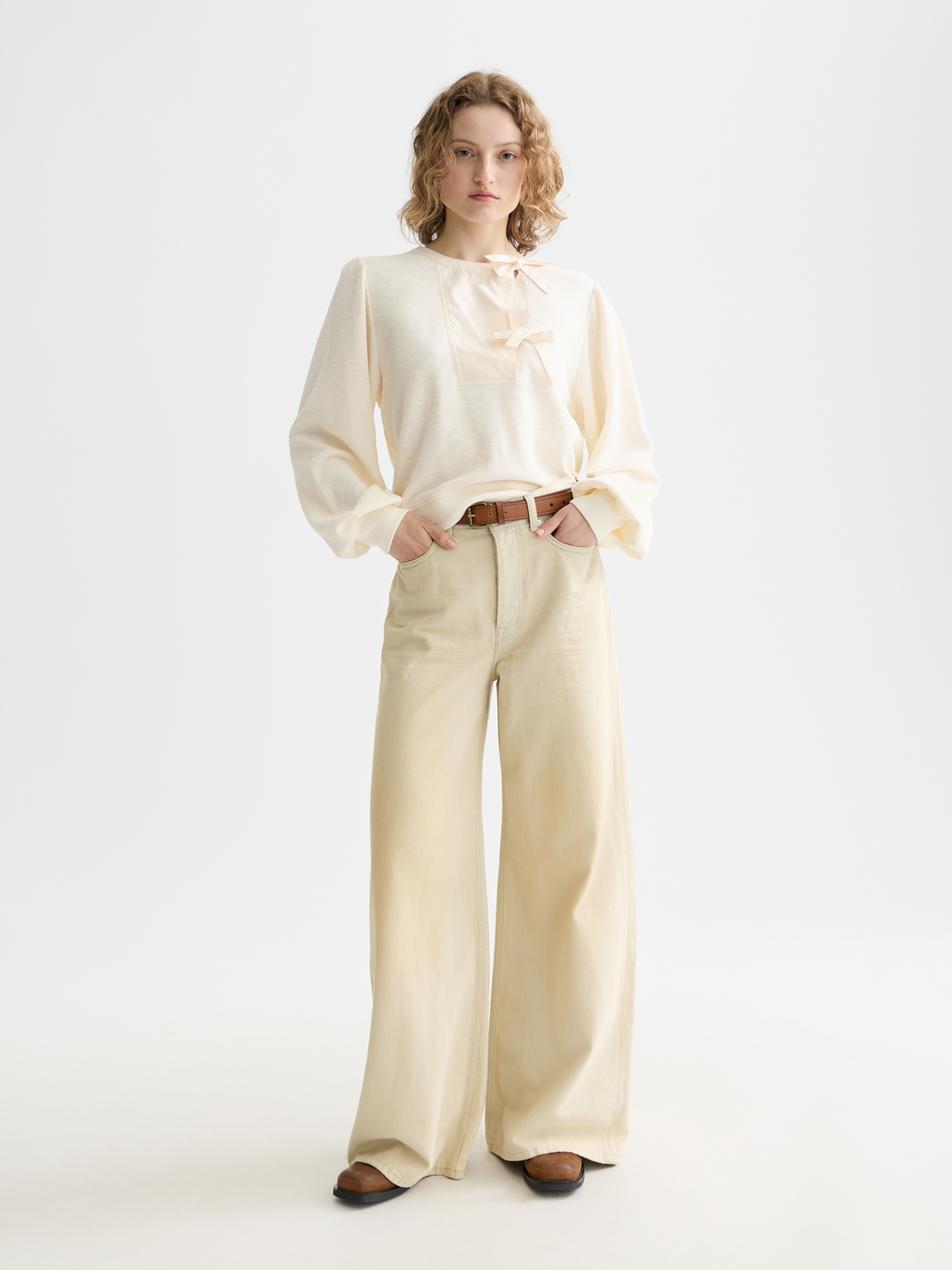 Open Neck Sweatshirt With Woven Front Placket