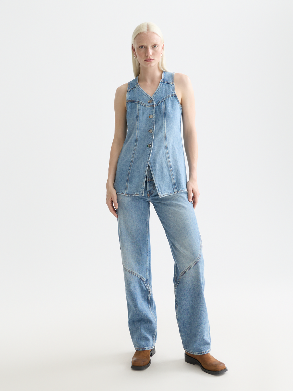 Denim Top With Western Seam Details