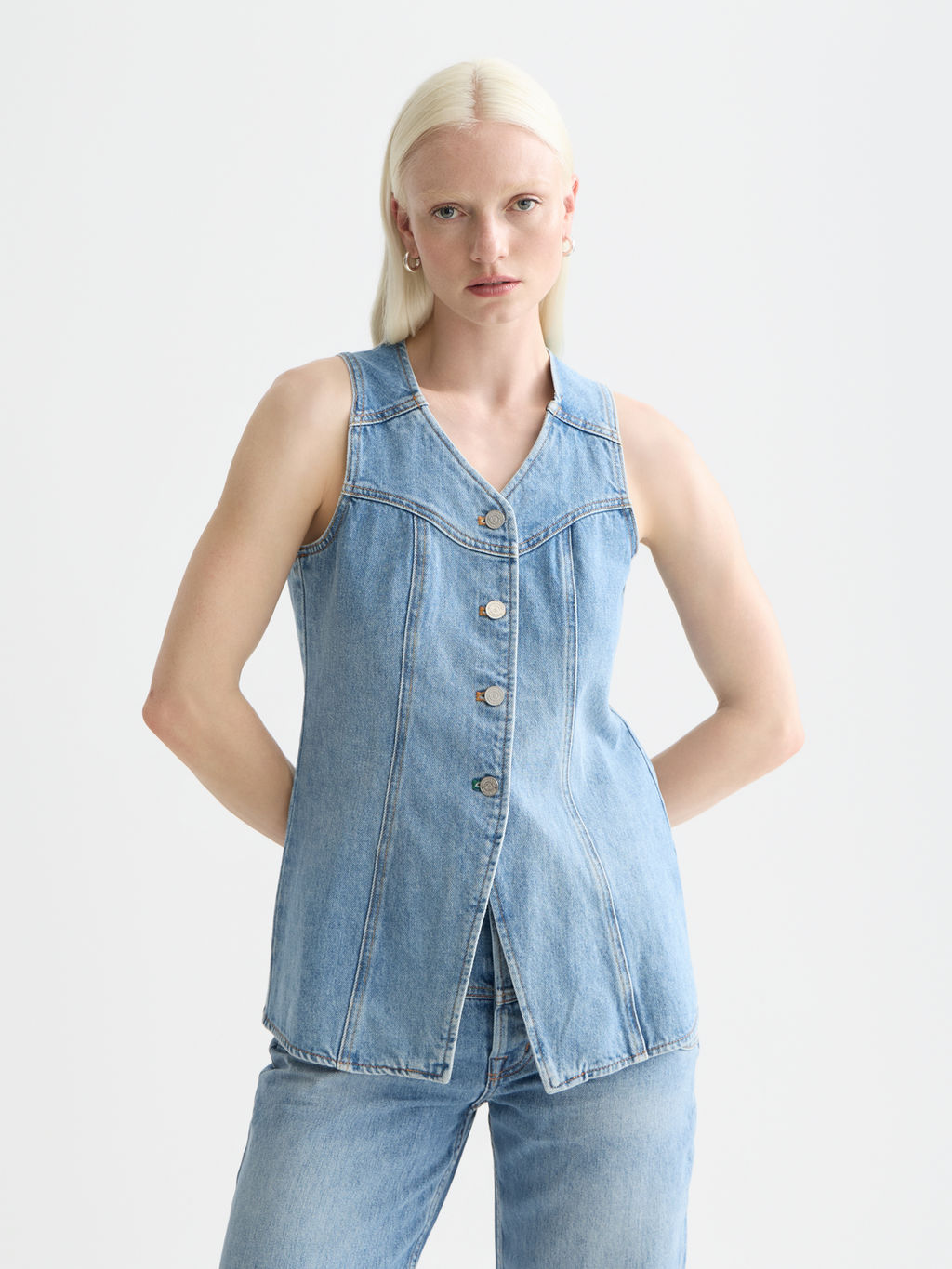 Denim Top With Western Seam Details