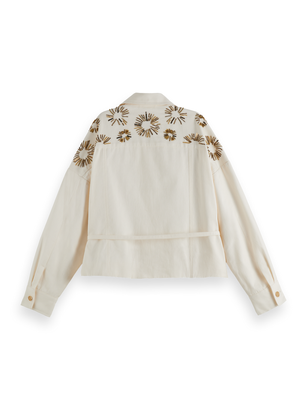 Embellished Belted Cotton Trucker Jacket
